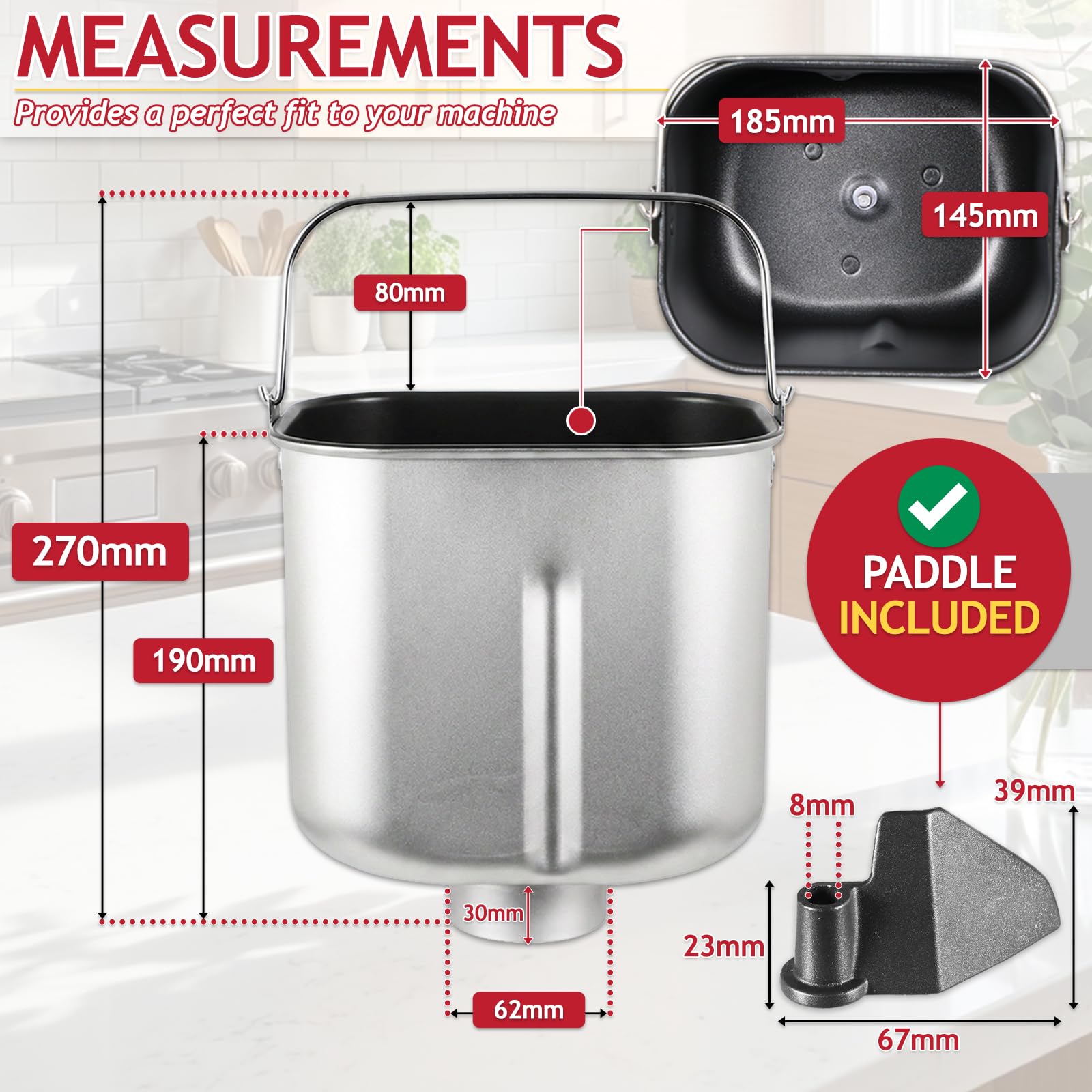 SPARES2GO Forma Do Pieczenia + Ramię do Wyrabiania Ciasta do Maszyny do Pieczenia Chleba dla Morphy Richards 48319 48320 48321