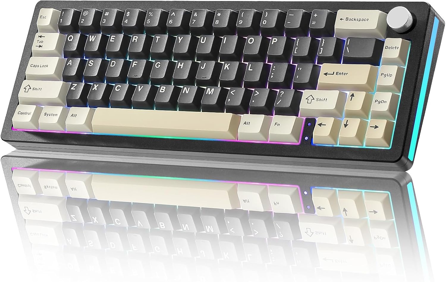 Product image of YUNZII AL66 Wireless Mechanical Keyboard,Full Aluminum CNC,65% Knob Control,Bluetooth/2.4G/Wired,Hot Swappable Pre-lubed Switches,Gasket Mounted RGB for Win/Mac(Milk Switch, Black)
