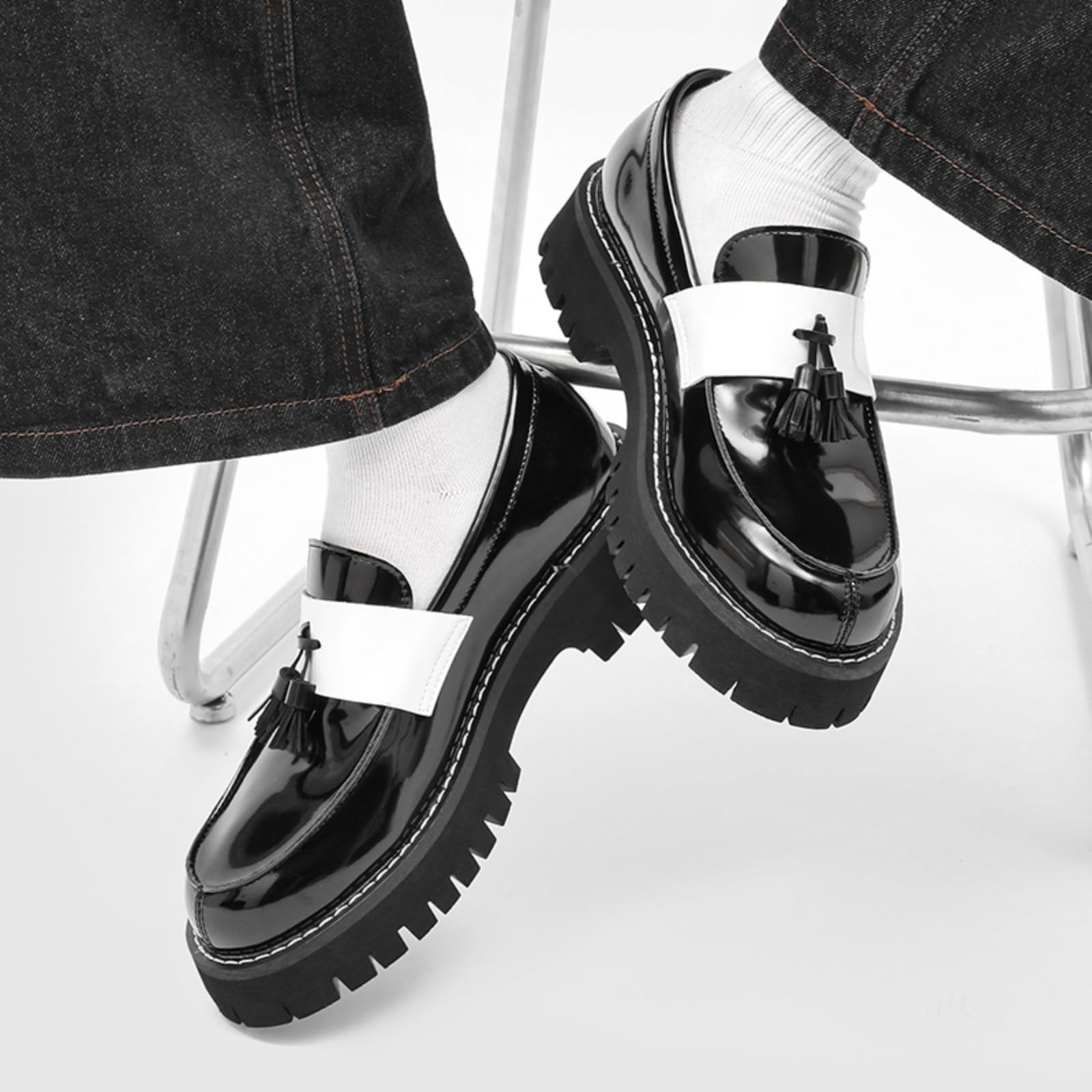 Mocassini Uomo Plateau Scarpe Eleganti Slip-On Pelle Verniciata | Comode Con Punta Arrotondata E Suola in Gomma Eleganti Scarpe in Pelle Per Occasioni Formali Per Matrimoni Feste