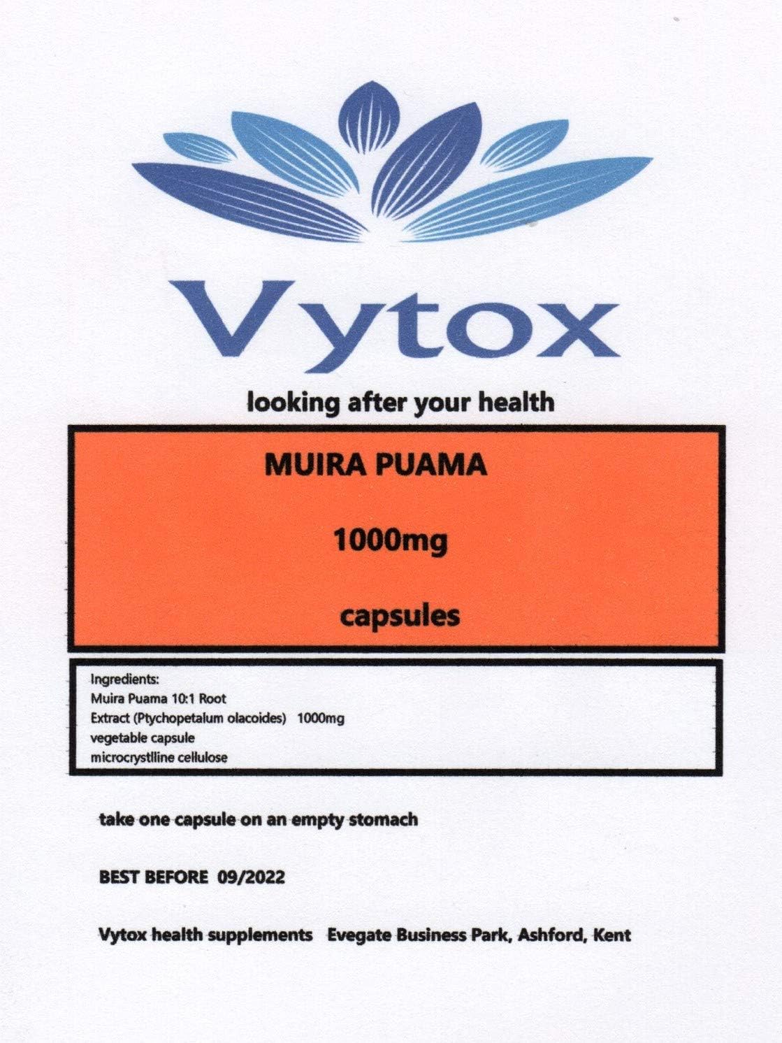 Muira Puama (1000mg) 120 Capsules, 4 Months Supply, by vytox, Vegetarian