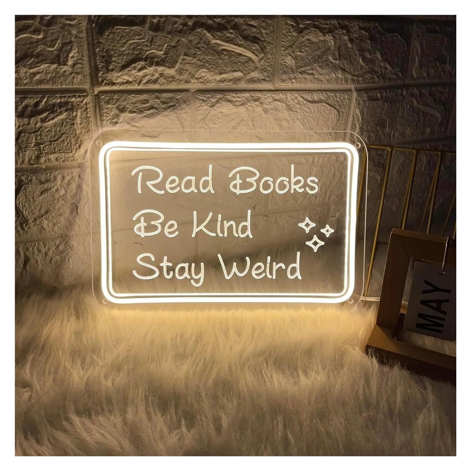 LEMST Sign Lamp Read Books Be Kind Stay Weird Neon Light USB Powered, Adjustable Brightness, for Library, Inspirational Decor 30x20cm