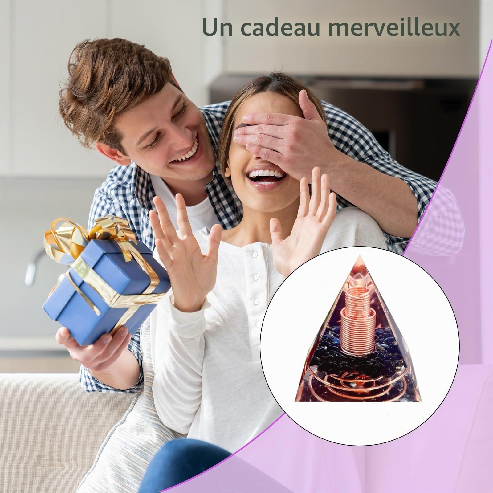 Pyramide colonne cristal,Générateur d'énergie pyramidal de cristal d'Orgonite Obsidienne&Cristal Blanc Réduisez le stress et protégez le chakra pour la méditation,collectez et guérissez(6cm)