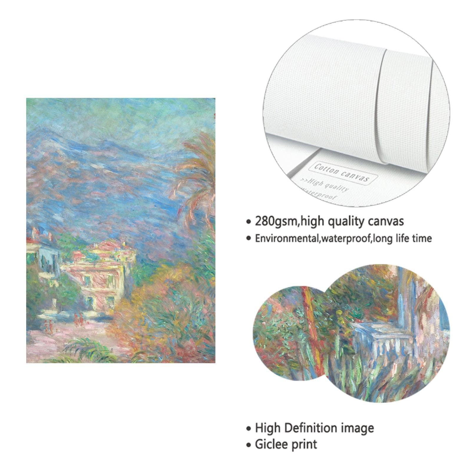 Claude Monet Stampa Su Tela 'Garden Villas At Bordighera' – Quadro Incorniciato 101x76 Cm (40x30 Pollici), Pronto Da Appendere, Arte Da Parete Per Soggiorno