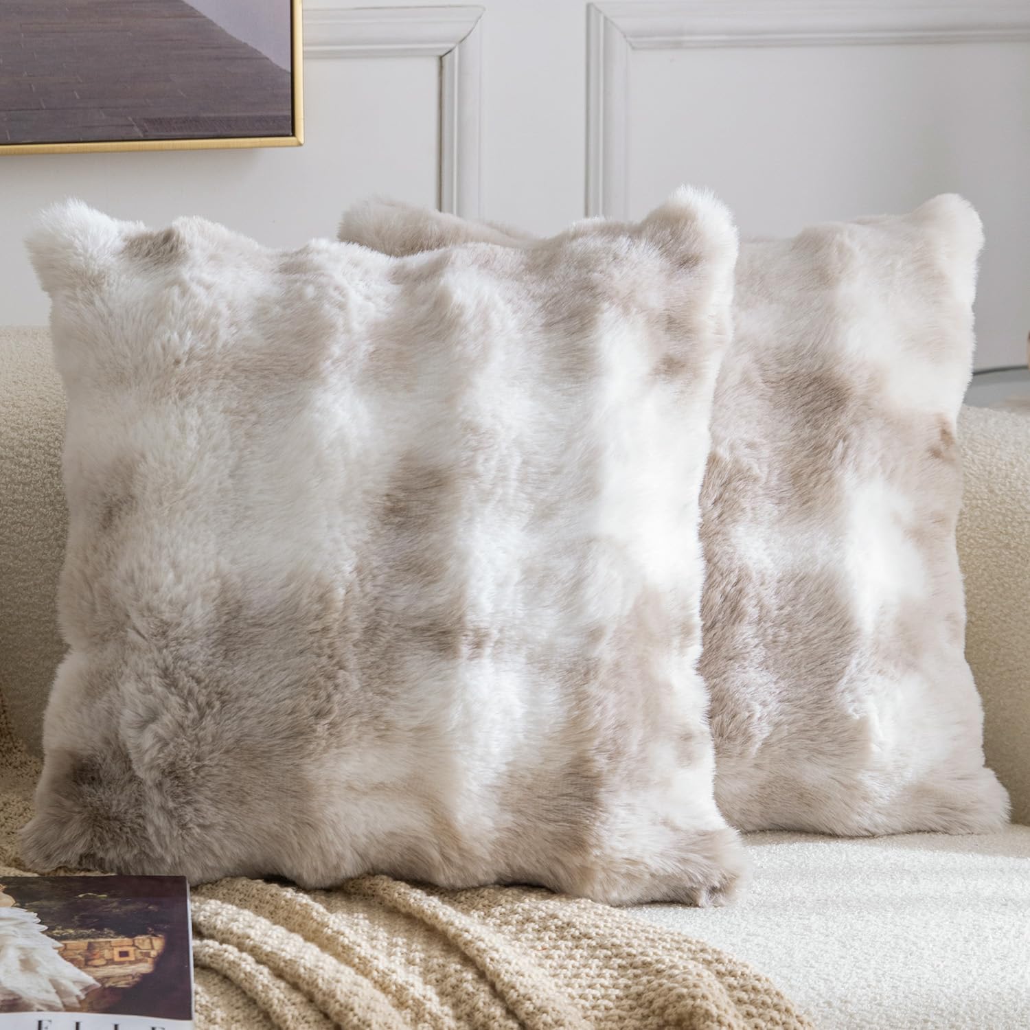 Madizz Pack of 2 Thick Plush Faux Wool Cushion Covers 30x50 cm Oatmeal Taupe Soft Neutral Decorative Throw Pillow Covers Accent Boho Pillowcases for Couch Sofa Bedroom Pillow Shell