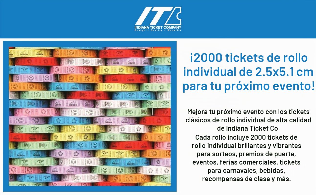 INDIANA TICKET CO. 2000 boletos de rifa, sonrisa, naranja, rollo único, boletos para eventos, entrada, recompensa en el aula, recaudación de fondos y premios (1 de 8 colores)