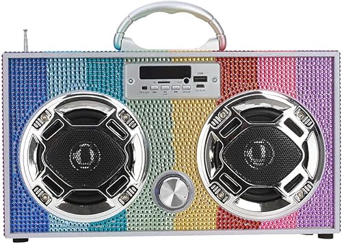 Wireless Express - Mini Boombox con altavoces LED  Altavoz Bluetooth retro con radio FM mejorada perfecto para el hogar y al aire libre brillo