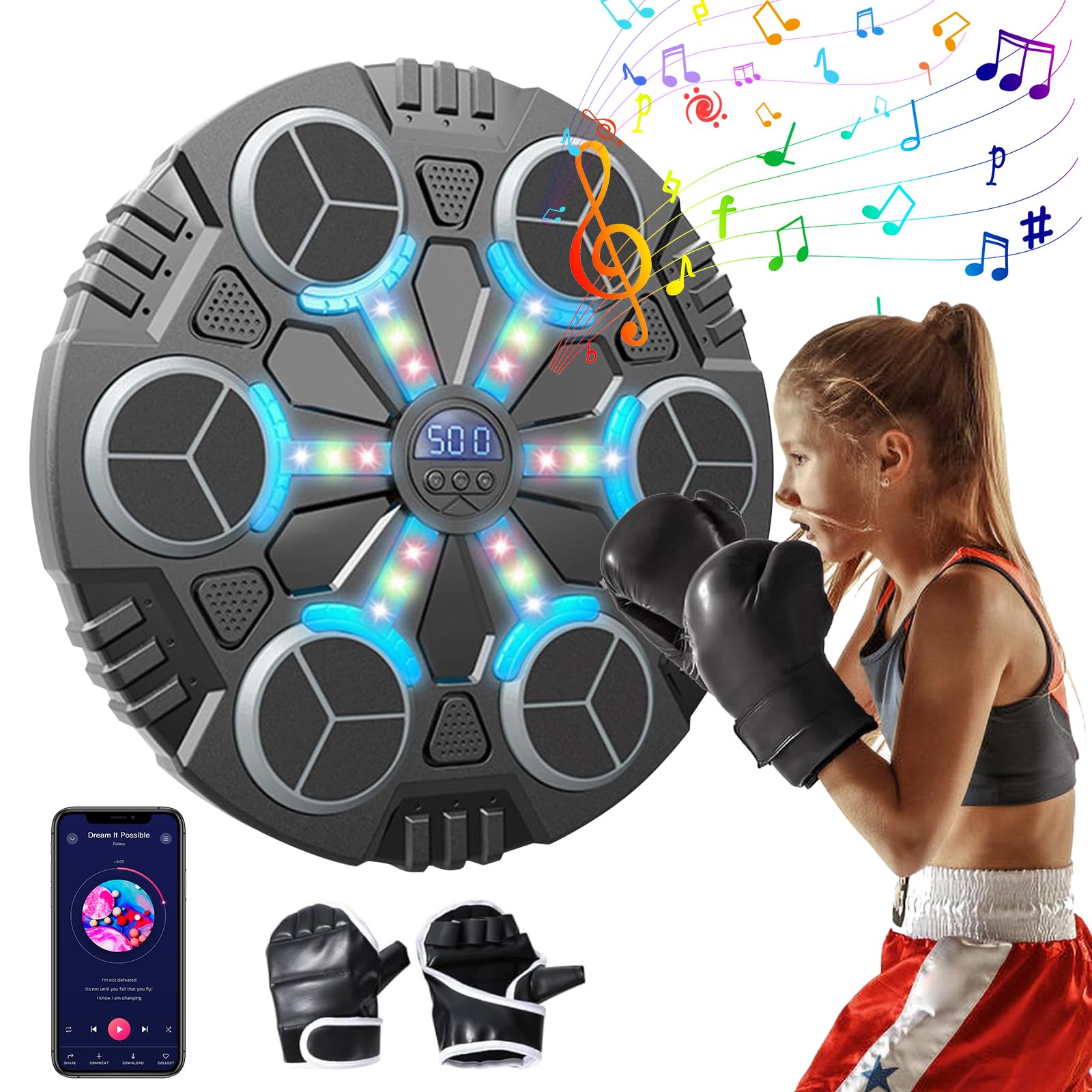 Oamger Machine De Boxe Musicale à Domicile - Appareil De Boxe Électronique Portable Mural Intelligent Pour Enfants Et Adultes