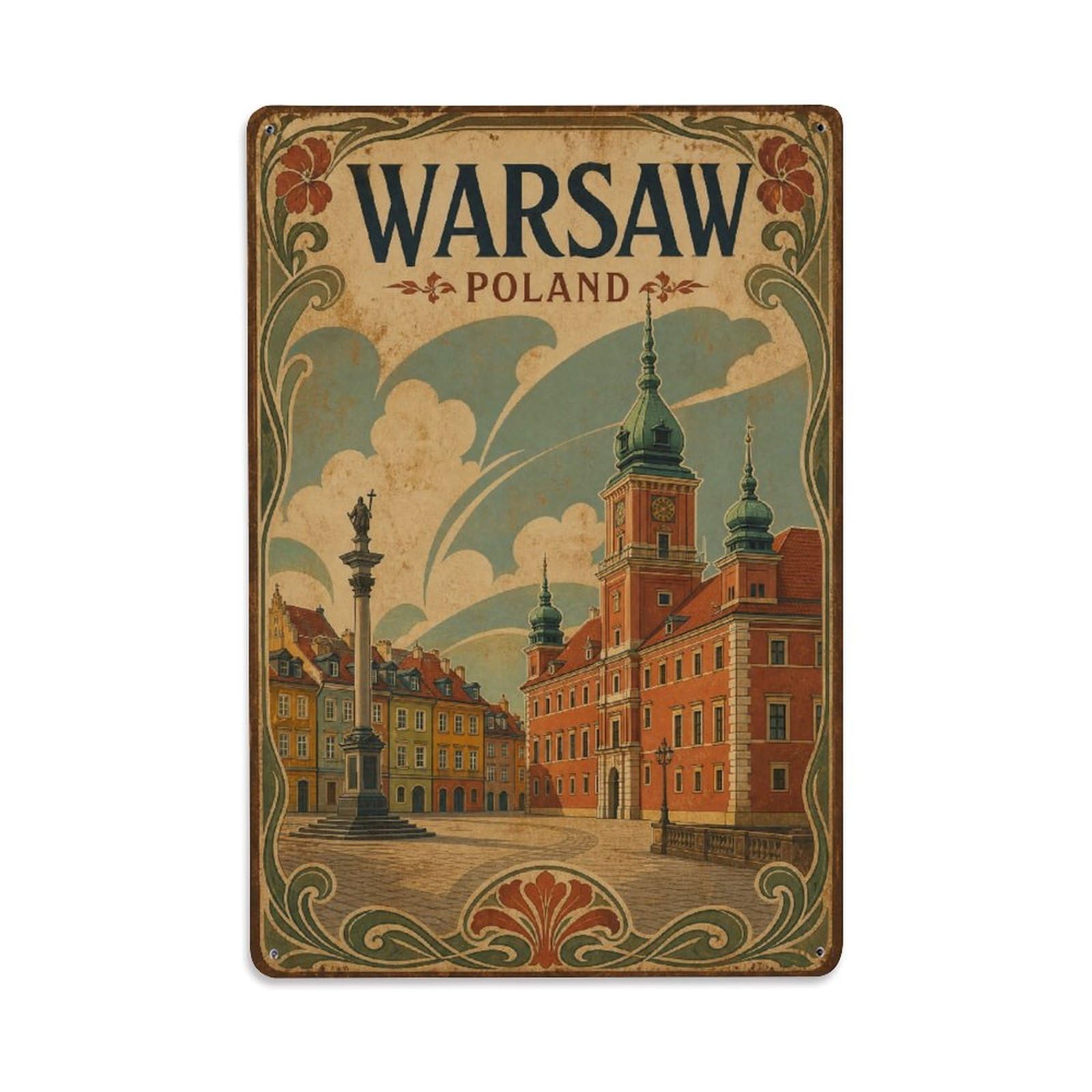 Metal Tin Sign Vintage Travel Poland Warsaw