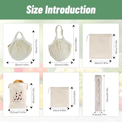 Miniatura 6 de Homimor 11 bolsas reutilizables para productos, bolsas de comestibles reutilizables, bolsa de pan de lino, bolsas de malla para verduras y frutas,