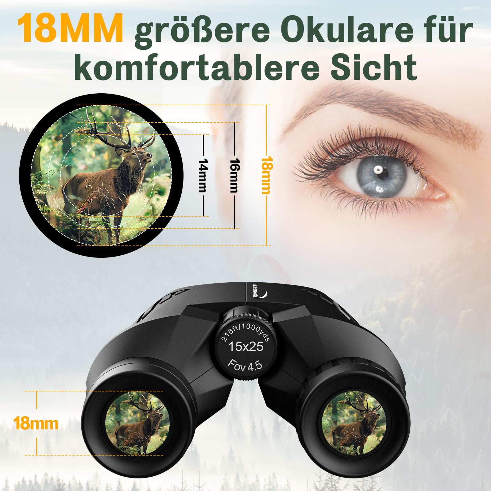 Aurosports Jumelles compactes 15 x 25 pour adultes et enfants HD pour chasse