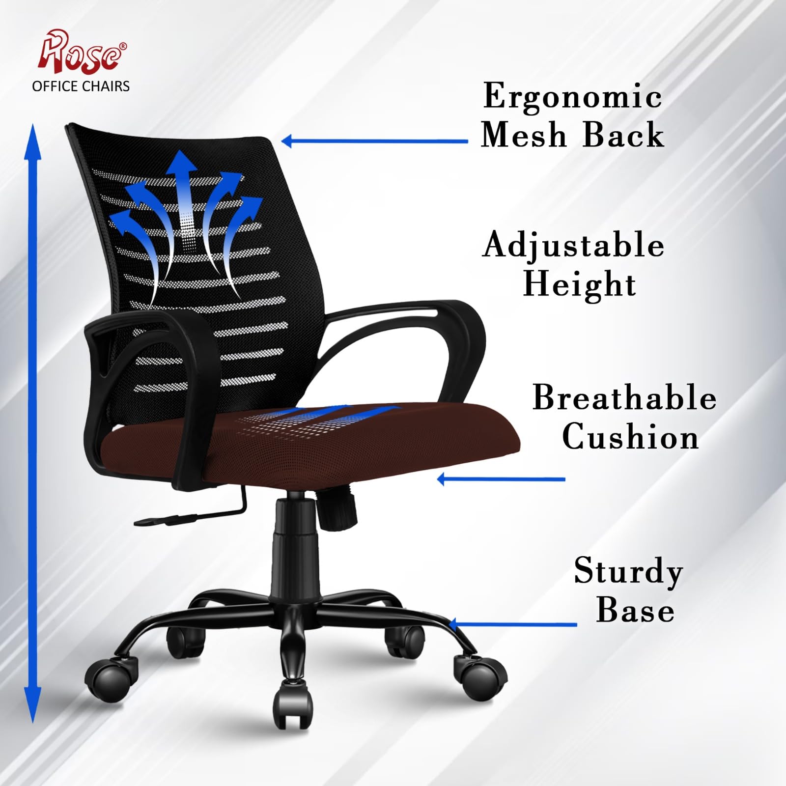 ROSE® Elite | 3 Years Brand Warranty | Ergonomic Office Chair, Study, WFH, Revolving, Rolling, Desk, Task, Laptop, Student Chair (Brown Seat & Black Back, Elite Classic MB) 2