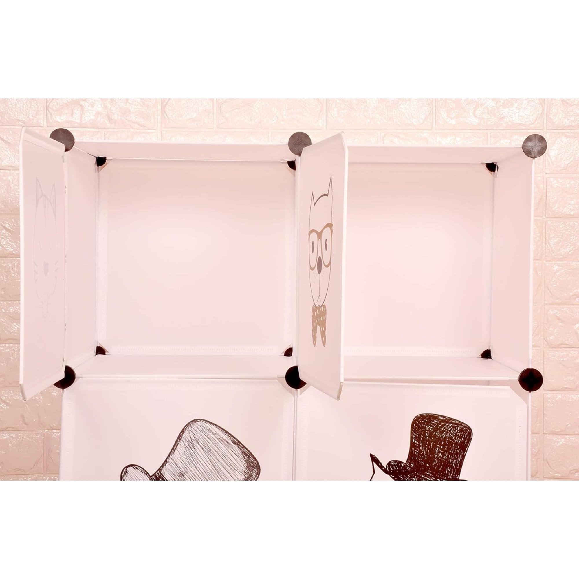 TOYPENTER Collapsible Kids Clothing Wardrobe | Cute Prince & Castle Print/Portable Waterproof Multipurpose Storage Rack/Adjustable Almirah for Babies/Girls/Boys (White Cat, 4 Cube) - Print May Vary 1