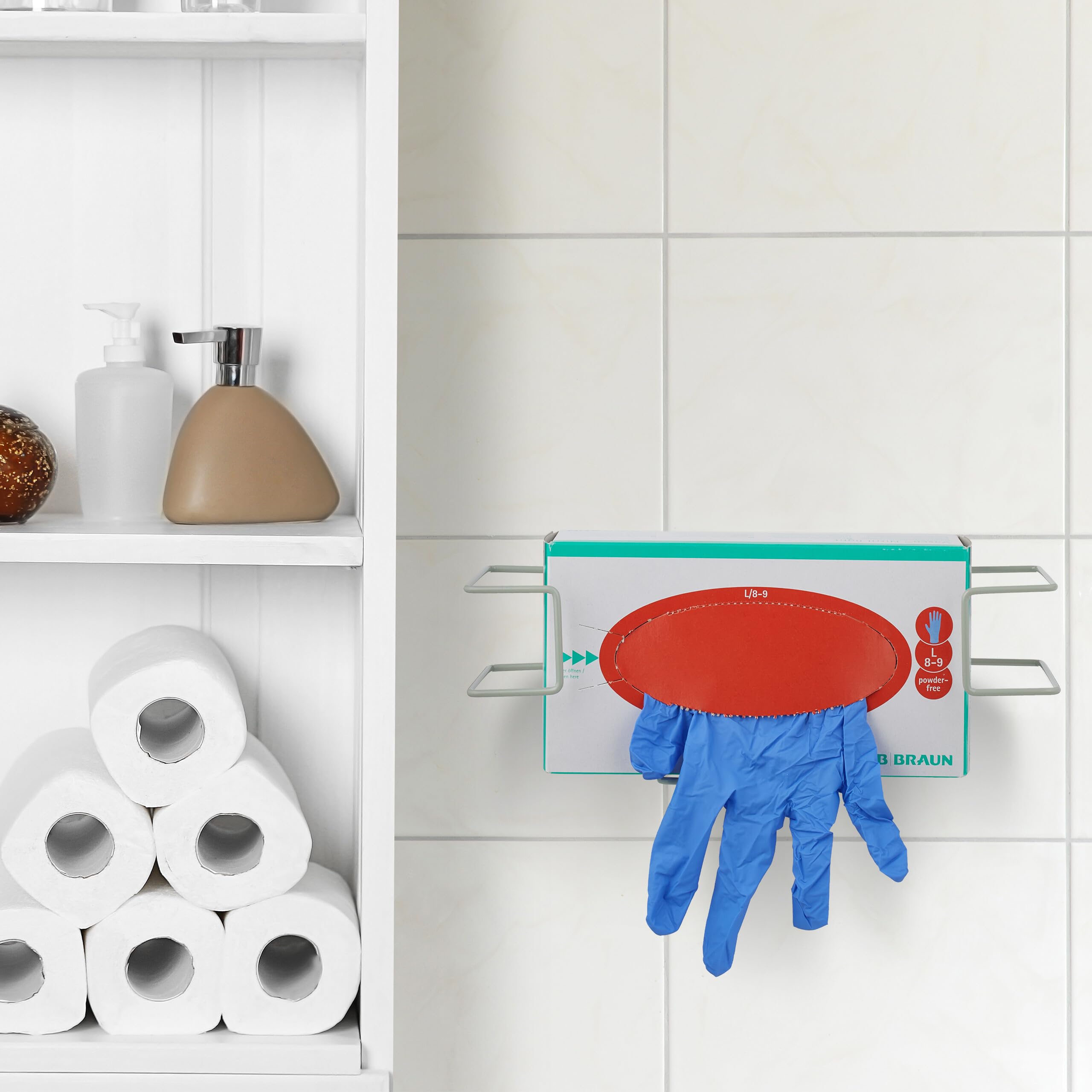 Relaxdays Support Mural pour Votre Boite à Gants jetables, Lot de 2, Fer, H x L x P : 9,5 x 28 x 9,5 cm, Gris