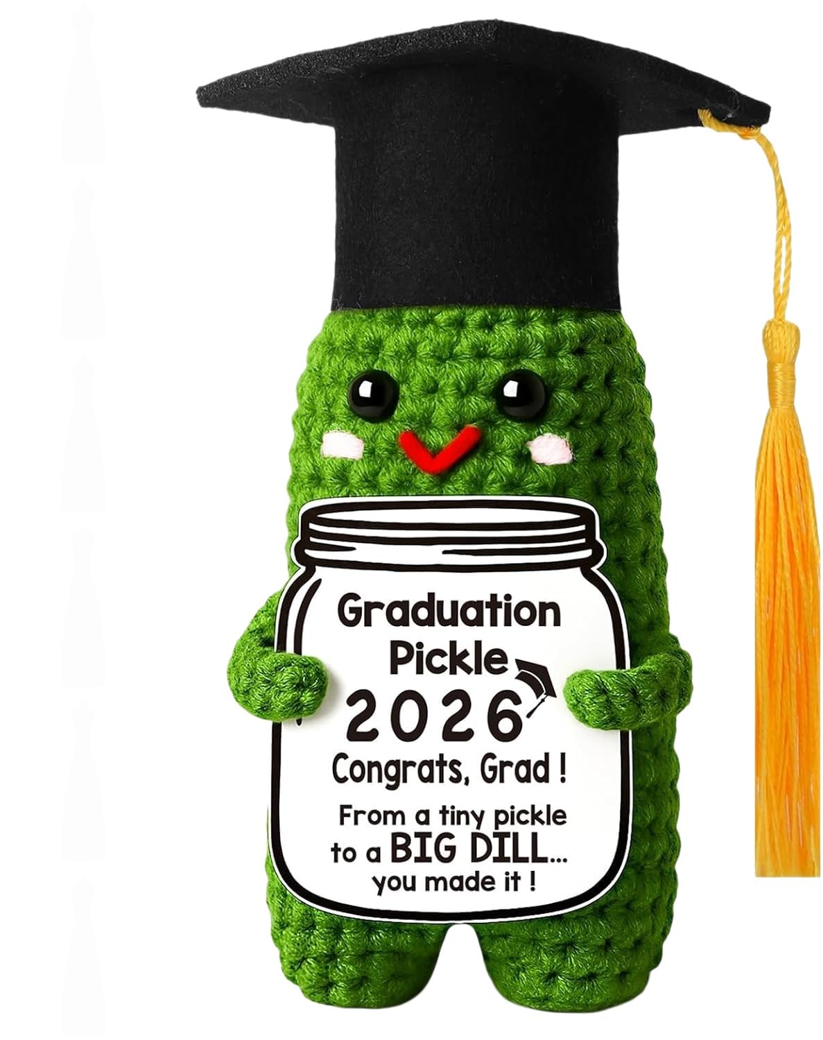 ALUNME 2026 Graduation Crochet Pickle with Graduation Cap Handmade Crochet Pickle Graduation Gifts, Funny Congrats Grad Big Dill Pickle Keepsake for Graduate (Graduation Pickle)