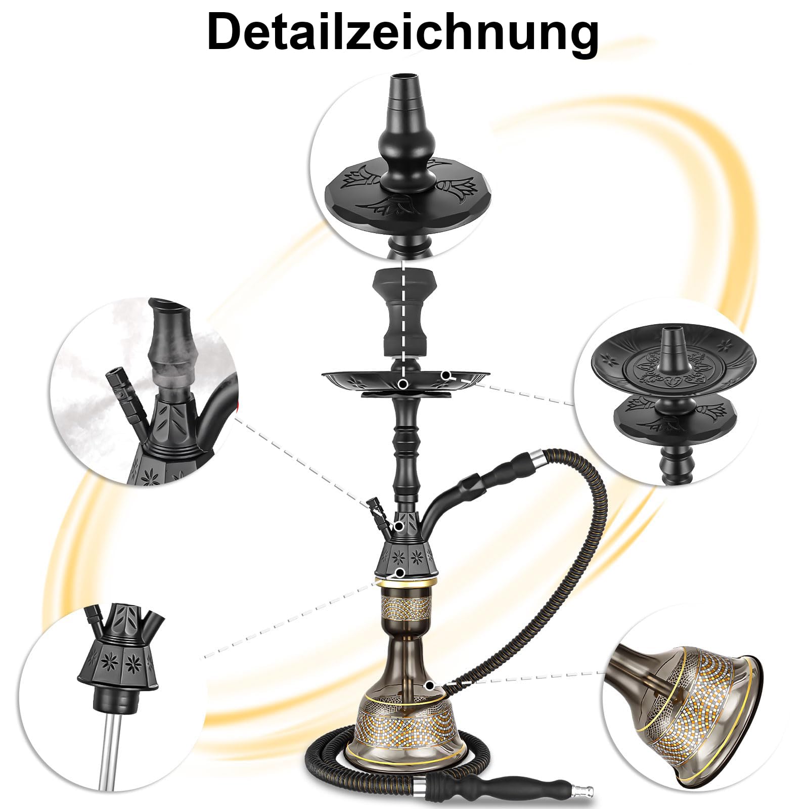Premium Shisha Set Komplett Traditionelle Shisha Wasserpfeife aus Glas Hochwertige Hookah mit Schlauch Bowl und Zubehör Große Glas huka für Zuhause Shisha Kaufen