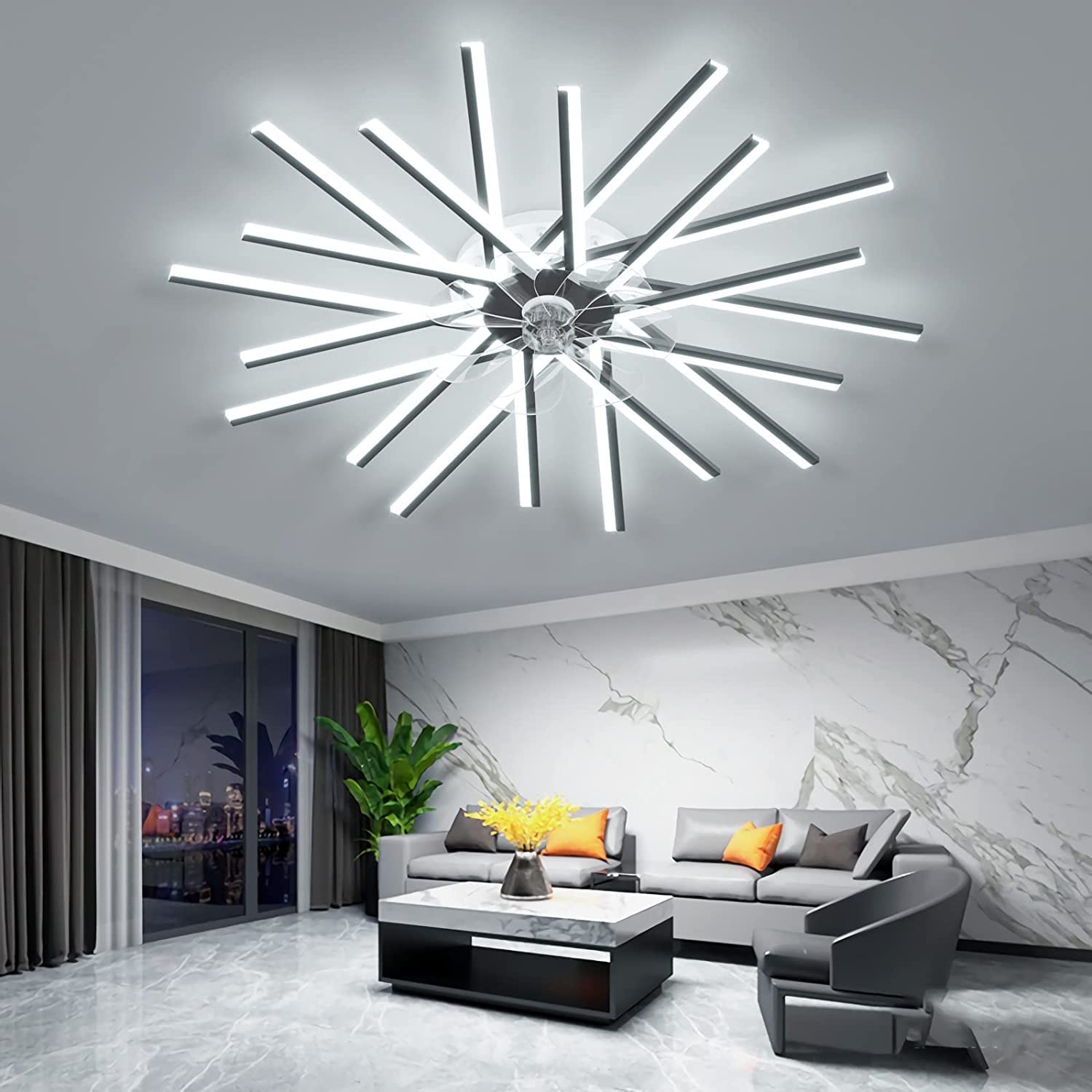 LYSDjia Bladeless grote vierkante plafondventilator met verlichting en afstandsbediening Inbouw moderne plafondventilatoren met 6 snelheden ventilator en dimbare Frequentieconversieventilator voor