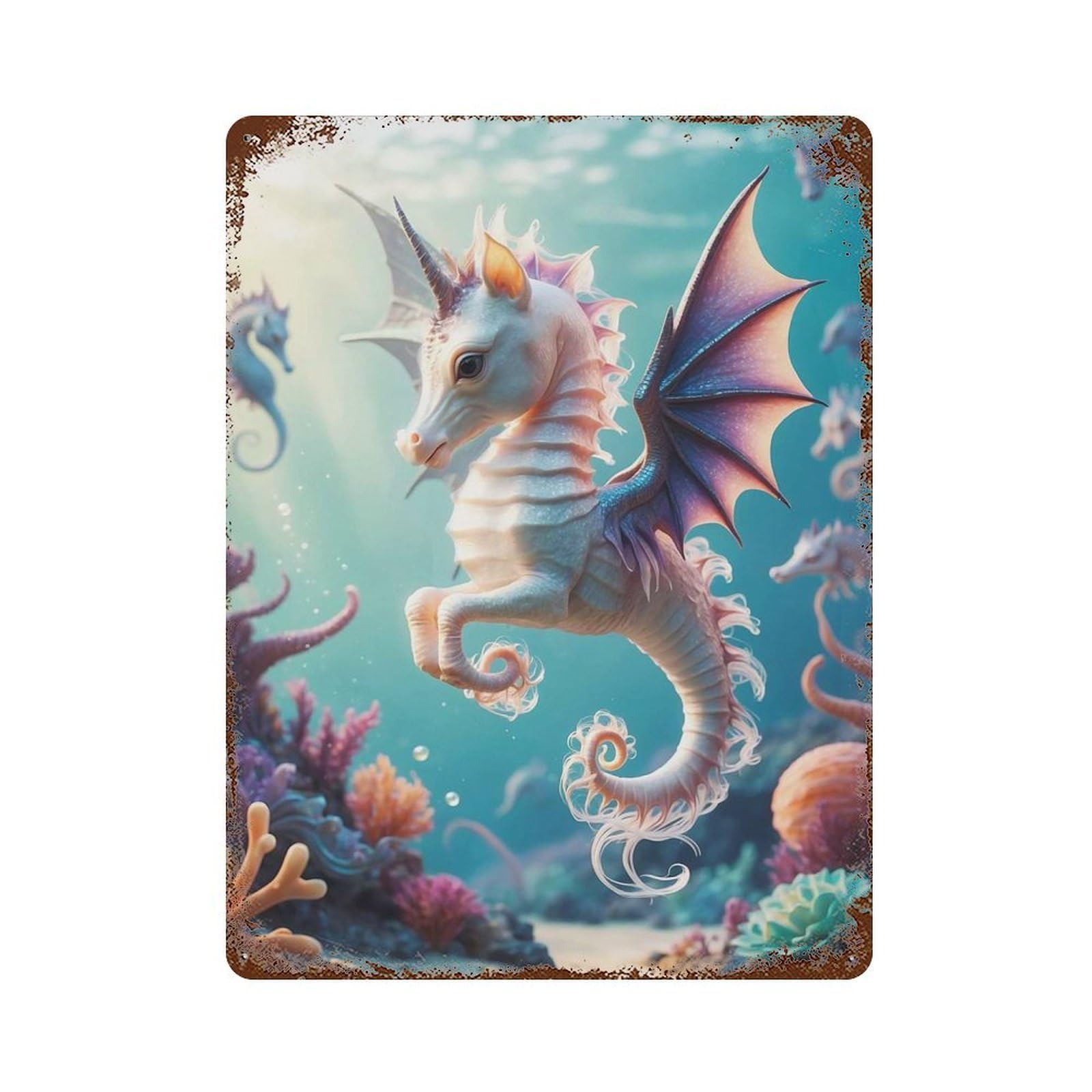 Vintage Metal Tin Sign Hybrid Unicorn Seahorse Fry 15.7"x11.8", Industrial Home Decor for Farmhouse, Kitchen And Entryway Decor