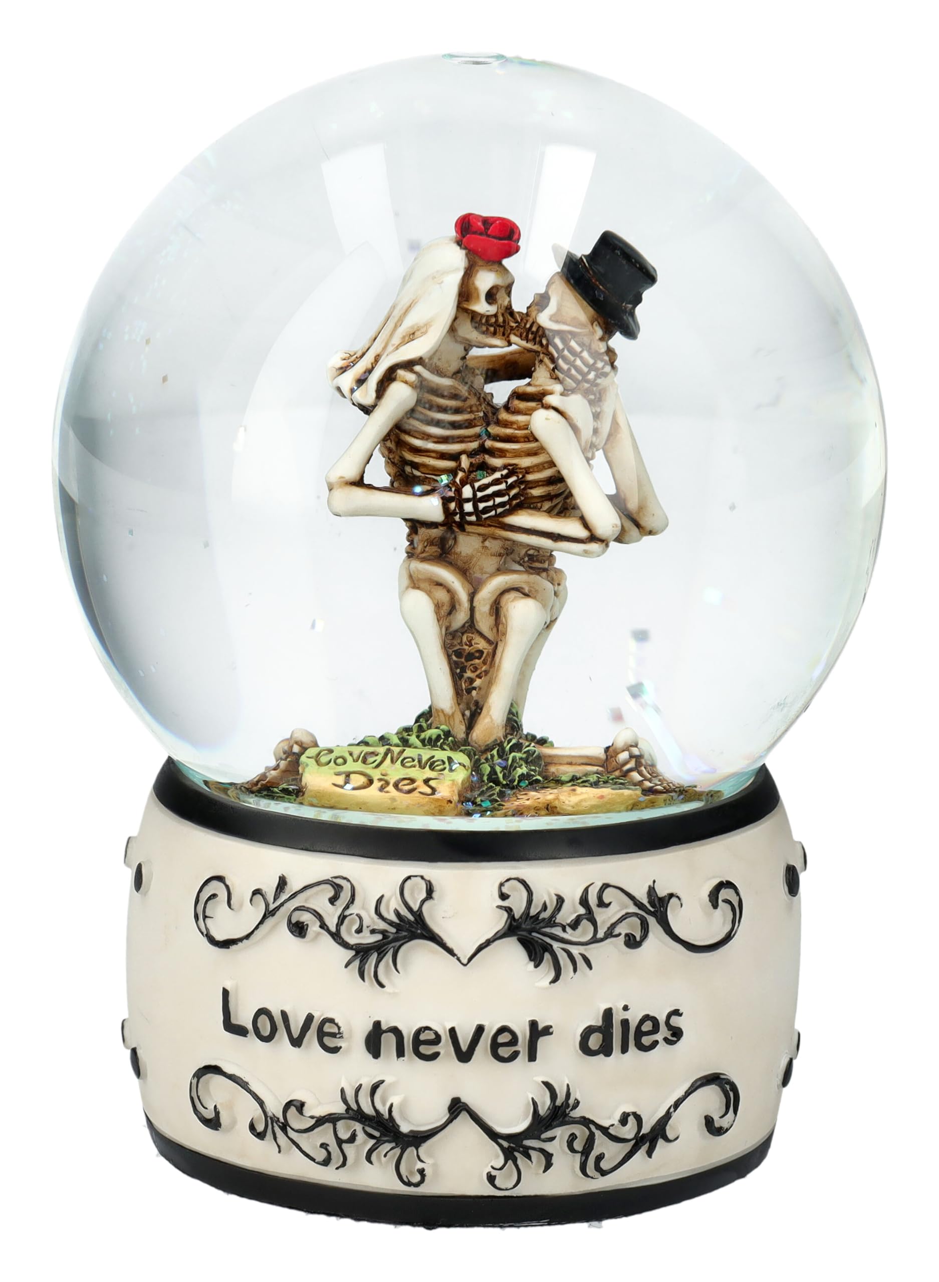 Pacific Giftware Bola de nieve con esqueleto de 13,5 cm – Love Never Dies, decoración gótica, amor, San Valentín, figura de boda