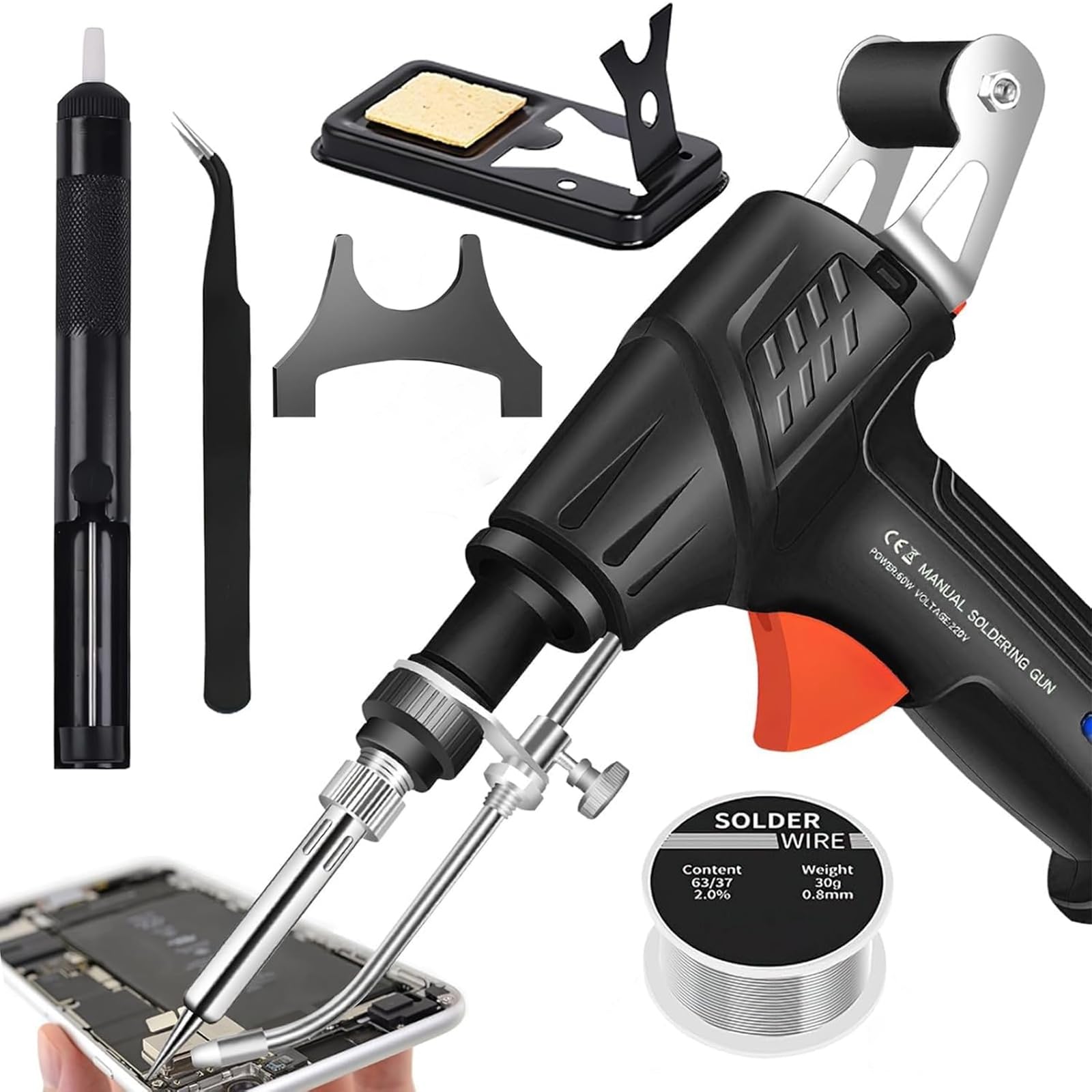 Soldering Gun Kit, 2026 Upgraded Soldering Iron Kit, 60W Soldering Gun Automatic Hand-held Solder Gun Iron Kit Welding Tool, 110V Automatic Welding Gun for Electronics Welding Repair