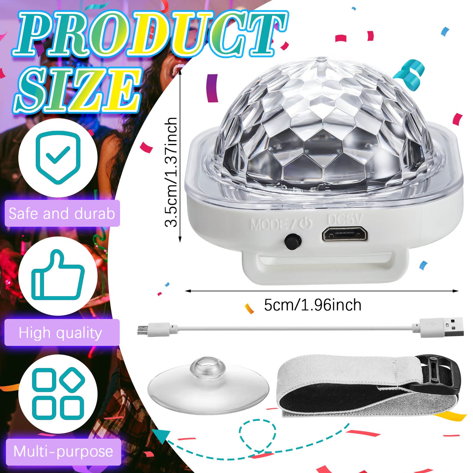 Kittmip 4 Pieces Mini Disco Light Ball Strobe Atmosphere Lights with USB Cable and Suction Portable LED Wristbands Rotating USB Night Disco Bracelet Lamp for New Years Party(Bright)