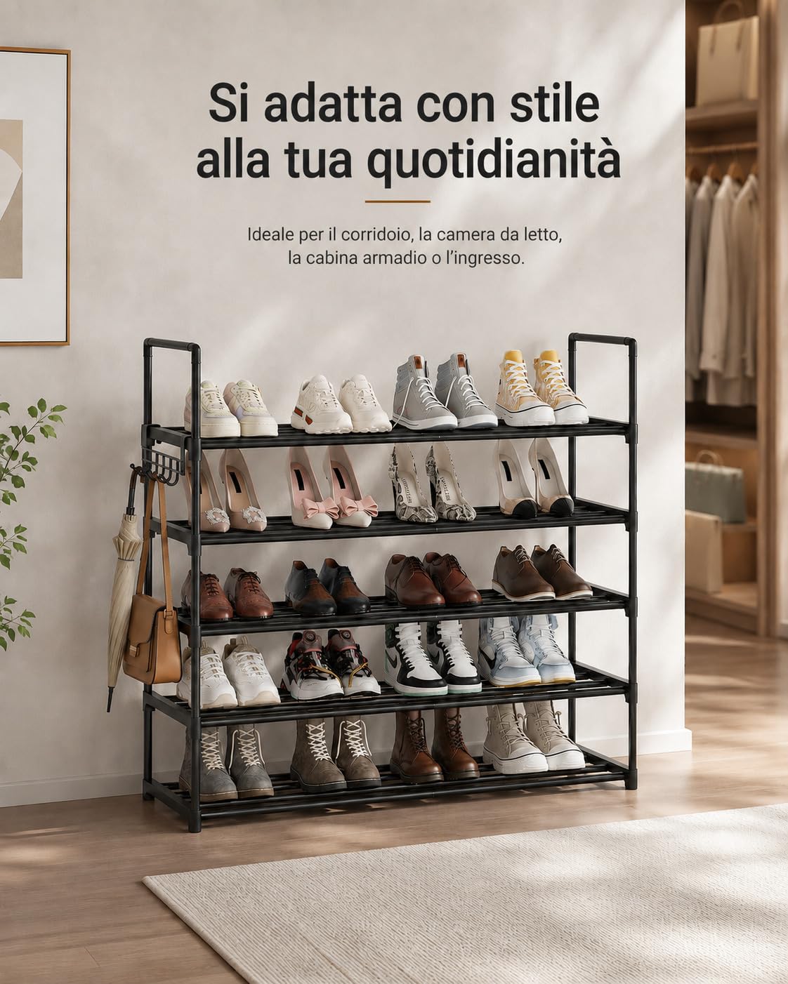 Scarpiera a 5 livelli, in metallo, scarpiera, organizer per scarpe, colore: nero, 5-TIER2