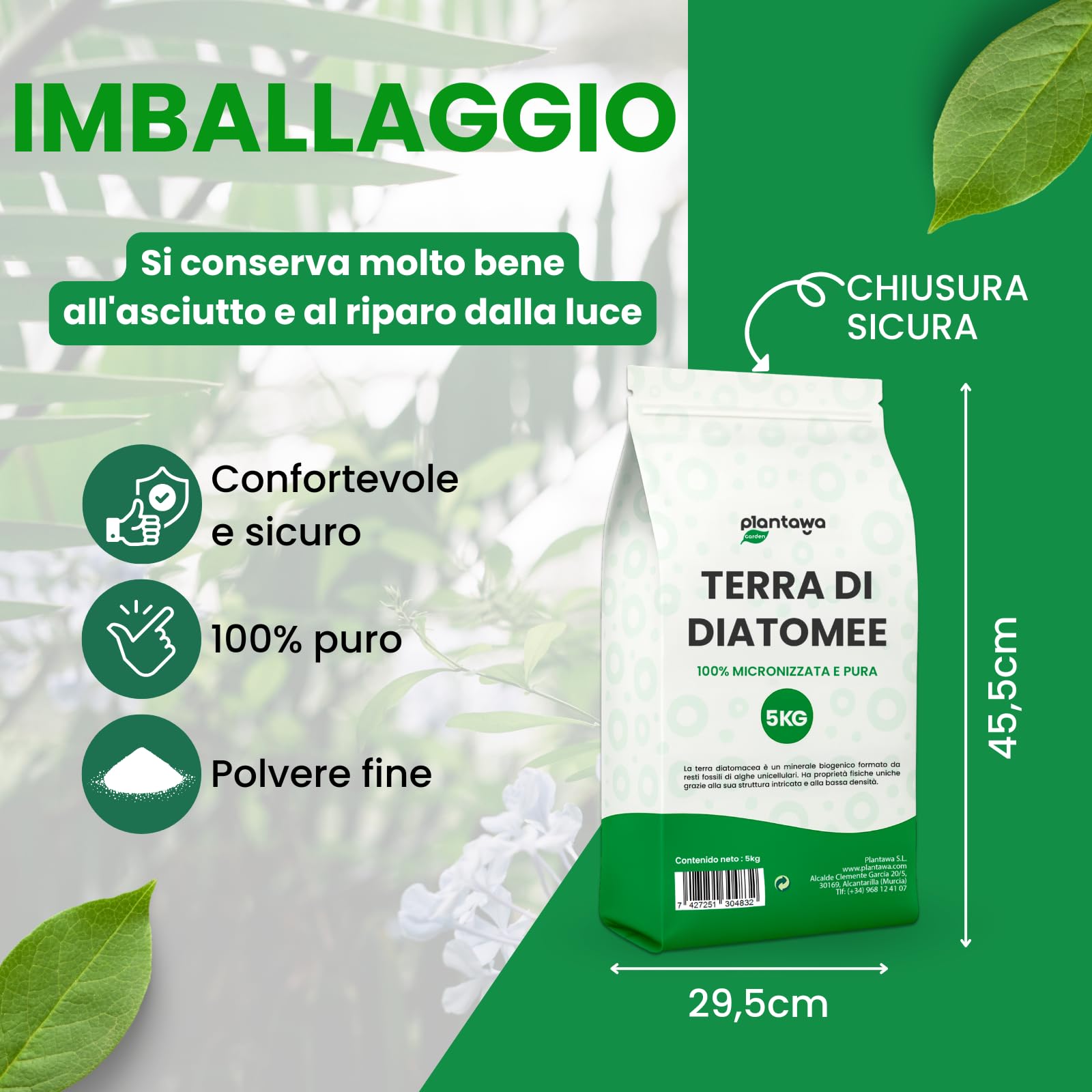 PLANTAWA Terra di Diatomee 5kg | Diatomee Polvere 100% Naturale di Alta Qualità | Perfetta per Molteplici Applicazioni in Casa e Giardino | Senza Trattamenti Chimici | Senza Additivi