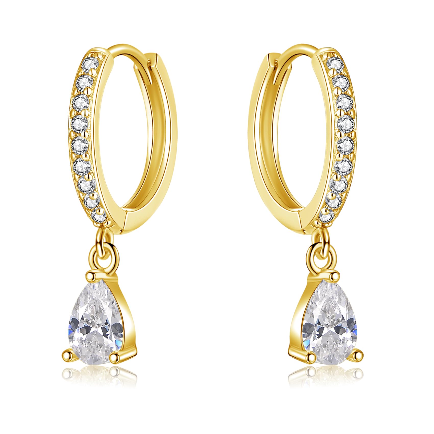 Josfeva Ohrringe Silber 925 Hängend für Damen Mädchen, Creolen Silber Klein mit Zirkonia Ohrringe, Creolen mit Anhänger Zirkonia Wassertropfen/Herz/Stern Ohrringe, Silber/Gold/Rosegold Ohrhänger Damen