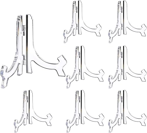 HESTYA 8 soportes para platos de caballetes acrílicos transparentes de 4.5 pulgadas para mostrar imágenes u otros artículos para decoración de