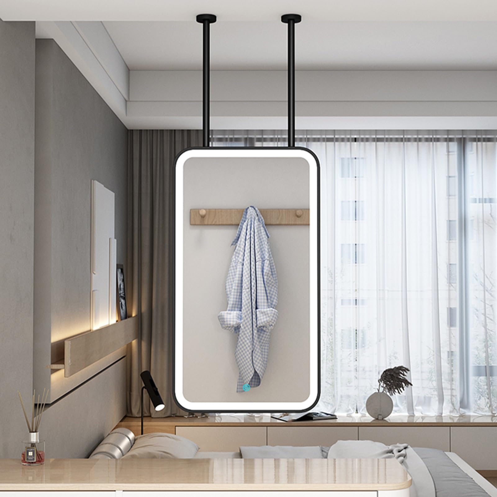 FGXHHS Rectangle Mirror Wall-Mounted Vanity LED Mirrors, Ceiling Hanging Makeup Mirrors for Dressing Room, Dimmable Brightness - Smart s(50cmx70cm)