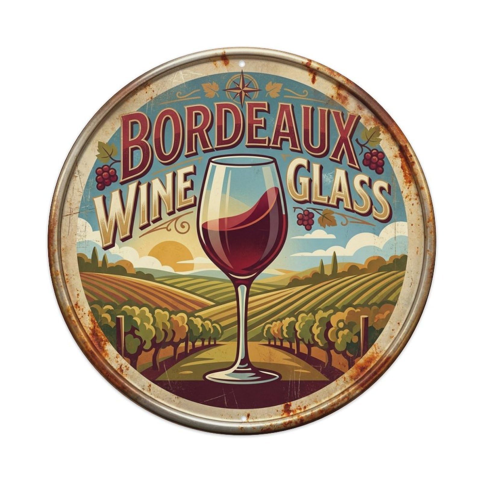 City Culture Travel Bordeaux France Wine Glass Metal Tin Sign