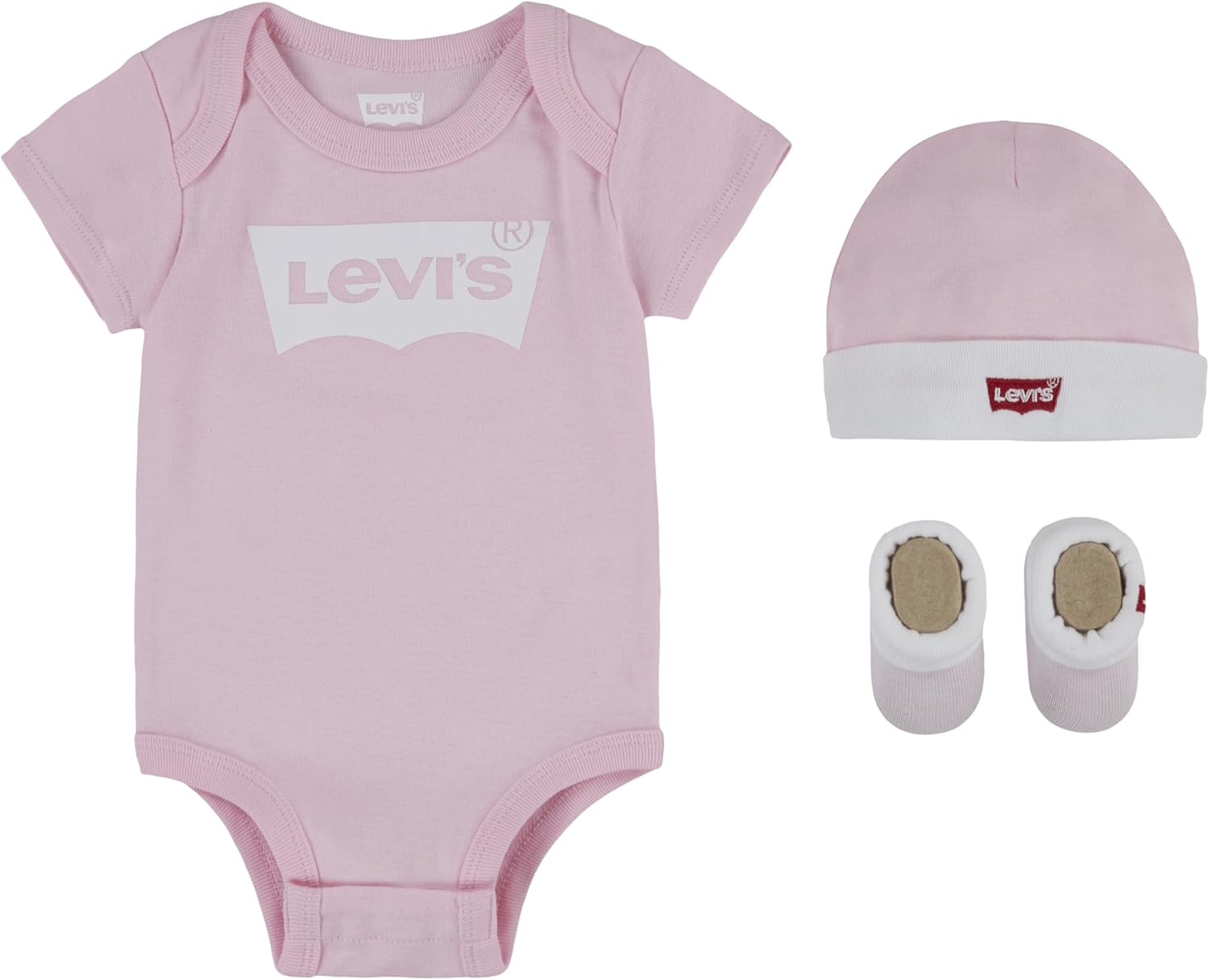 Levi’s Classic Batwing Infant Hat Bodysuit Bootie Set 3pc Onesie for Baby and Toddler Unisex – Children 0-24