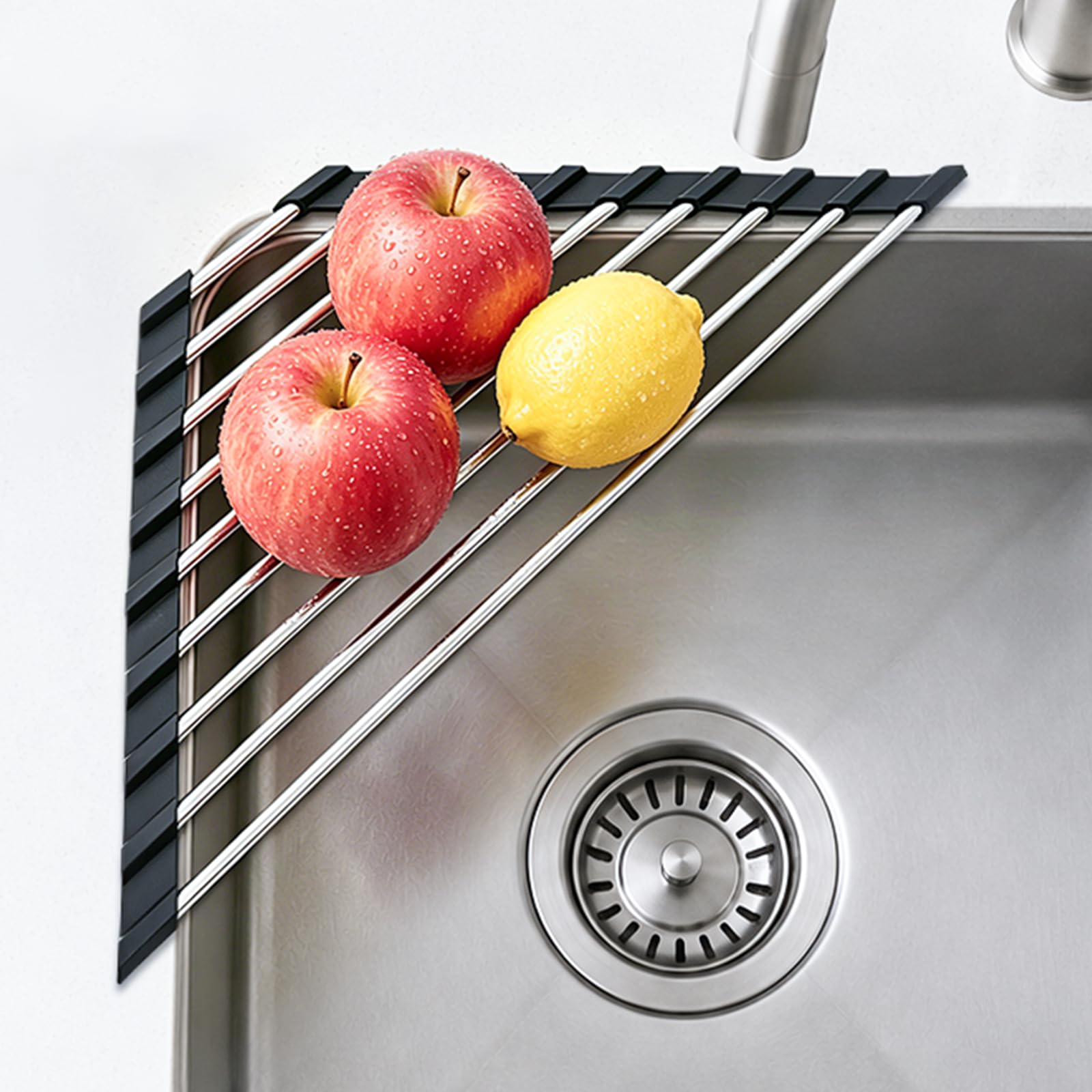 TEUYOE Triangle Dish Drying Rack for Sink Corner, Foldable Stainless Steel