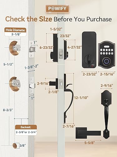 Miniatura 8 de Juego de cerraduras inteligentes de huellas dactilares, bloqueo de puerta de entrada sin llave con control de aplicación con asa, teclado