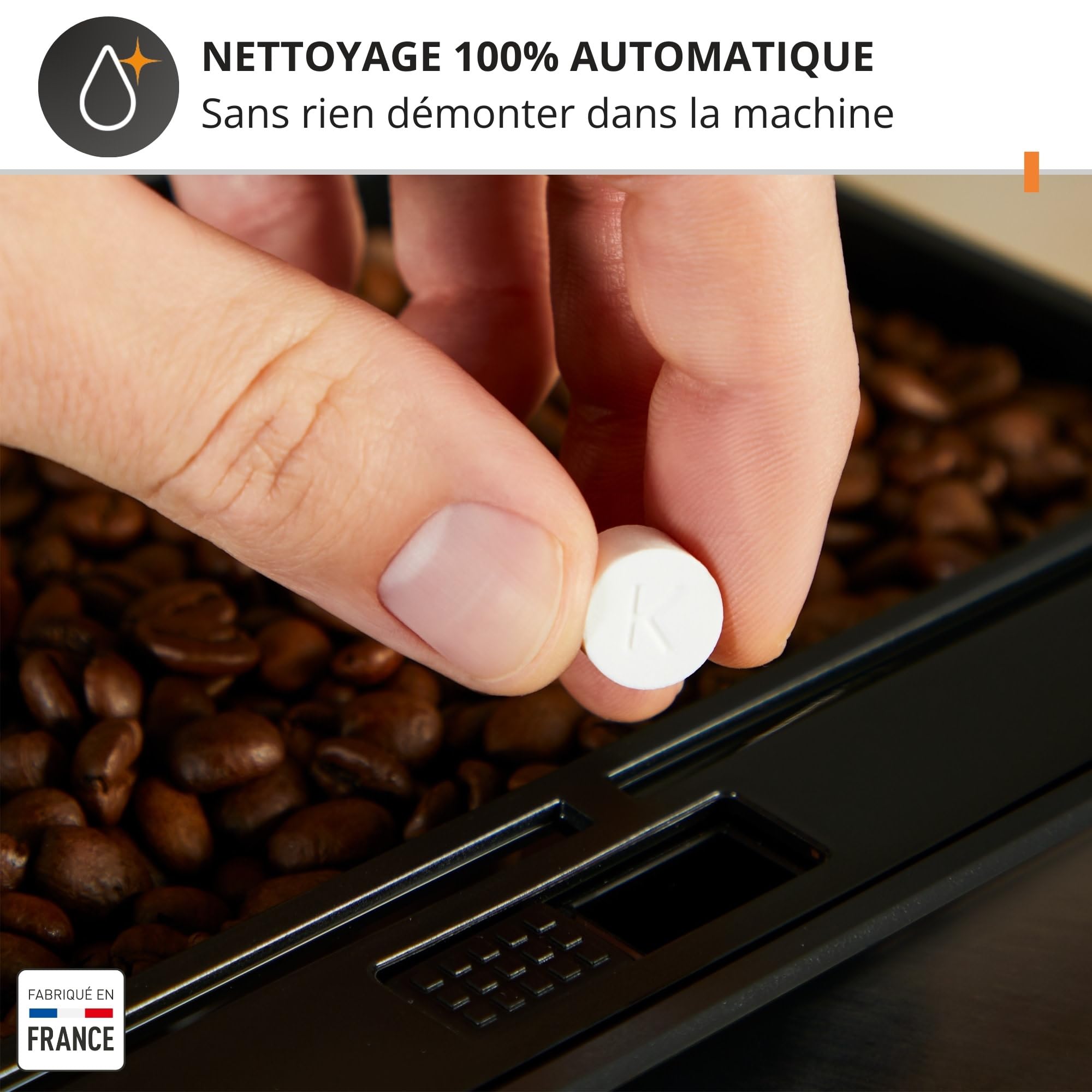 Machine a Cafe KRUPS grain, 1.7 L, Cafetiere espresso, Buse vapeur pour Cappuccino, 2 tasses en simultané, Essential YY8135FD, Noir