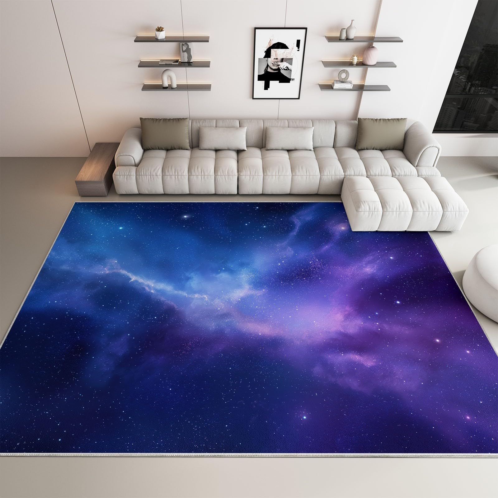 Tappeto Lavabile In Lavatrice Antiscivolo 160 x 230 cm, Corridore Corridoio Galassia Blu Viola Nebulosa per Soggiorno Cameretta - Tappeto Morbido a Pelo Corto Stile Onirico per Cucina Salotto