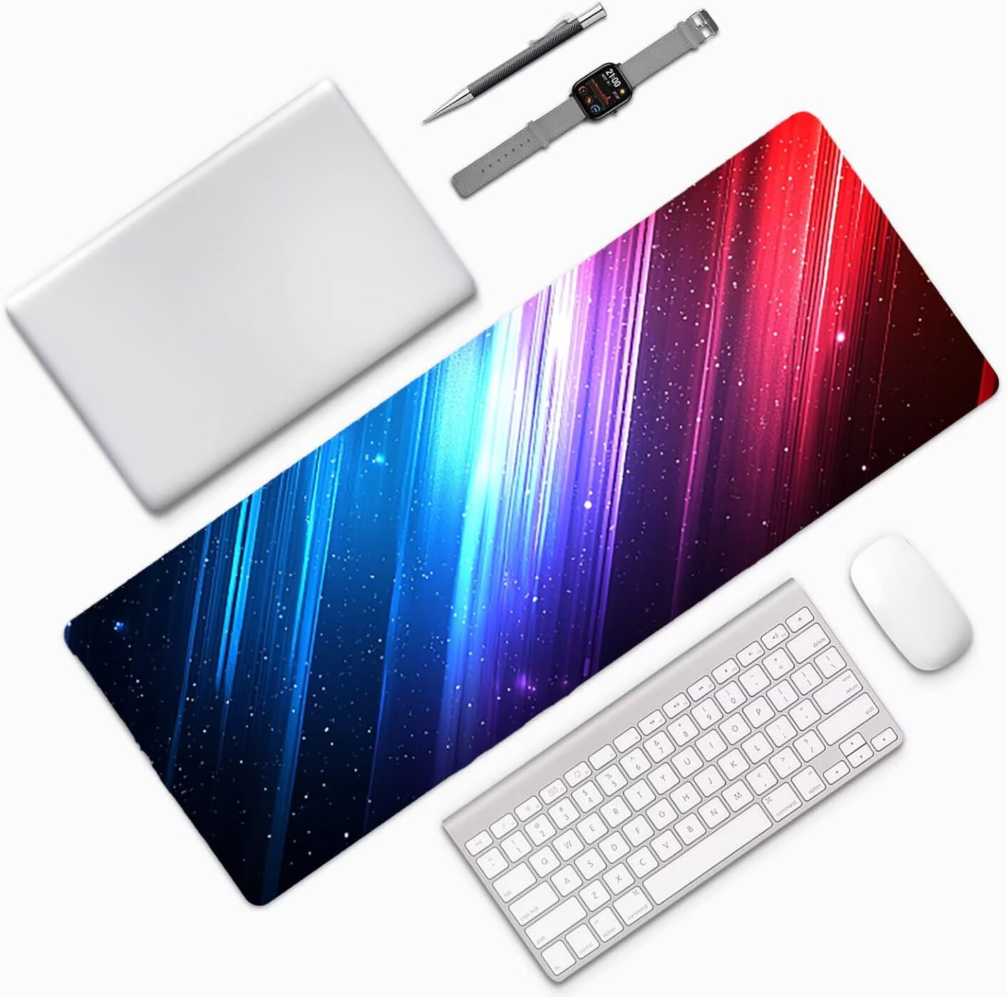 Lpfieonn Blau Großes Schreibtischunterlage, XXL Schreibtischunterlagen, Rot XXL Wasserdicht Gaming Mousepad mit Vernähter Rand und Rutschfeste Gummibasis, für Laptop/Hause/Büro 120x60cm PF-2605