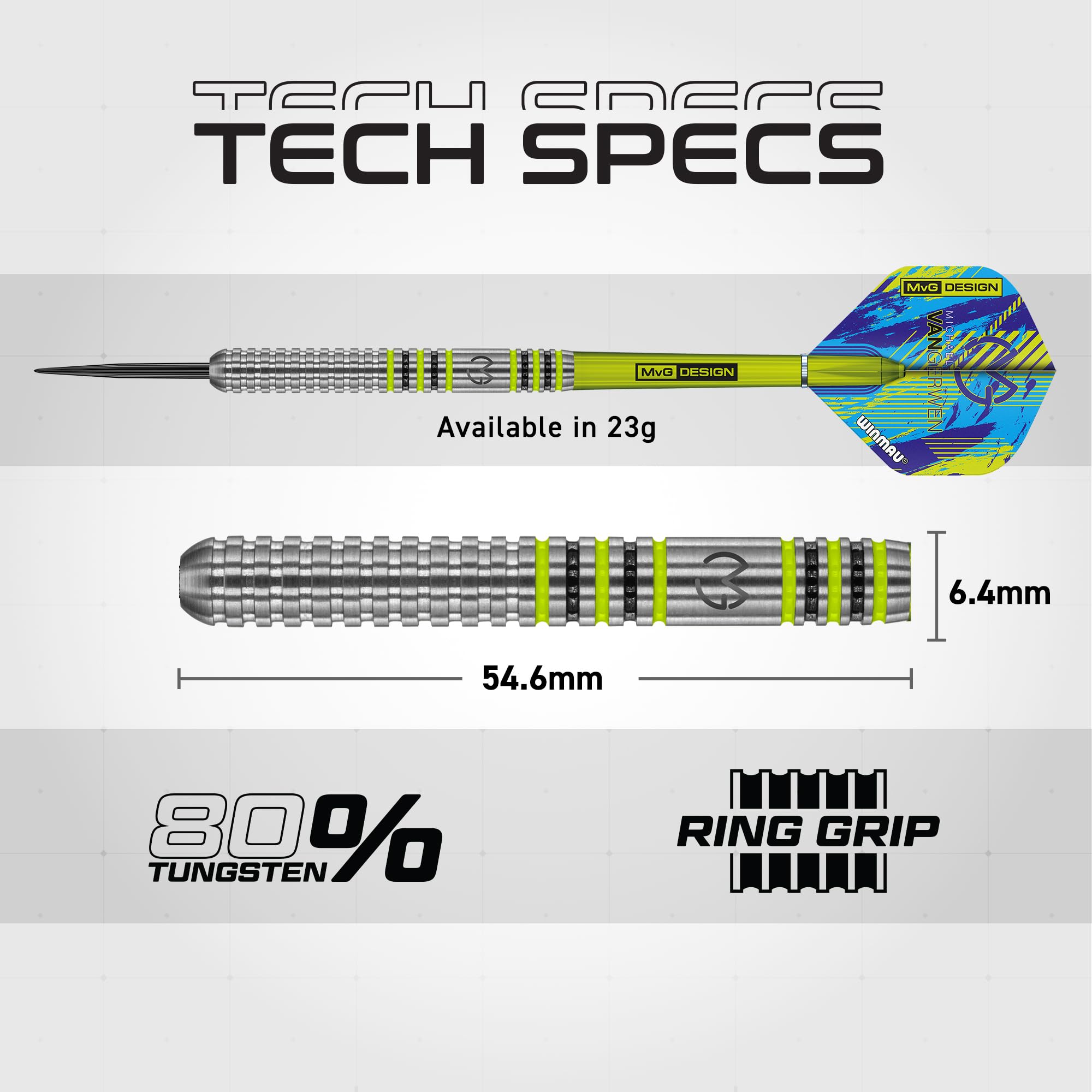 WINMAU – Michael Van Gerwen MvG Advance – 23 g, 80% Tungstène, Fléchettes Professionnelles avec Vols de Fléchettes et Tiges (Tiges)