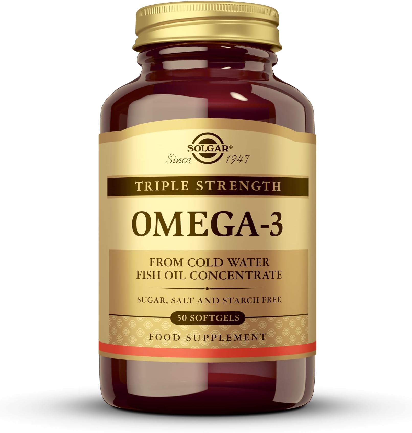 Triple Strength Omega 3 - Supports Brain & Eyes - Heart Health Friendly - Fish Oil - 50 Softgels