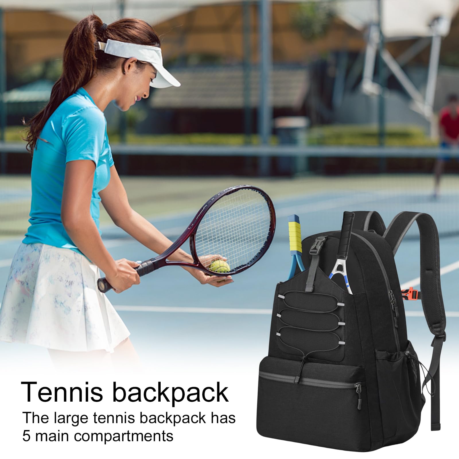 Sac à dos de tennis avec 2 raquettes pour homme et femme, grand sac de Sac à dos de tennis avec 2 raquettes pour homme et femme, grand sac de