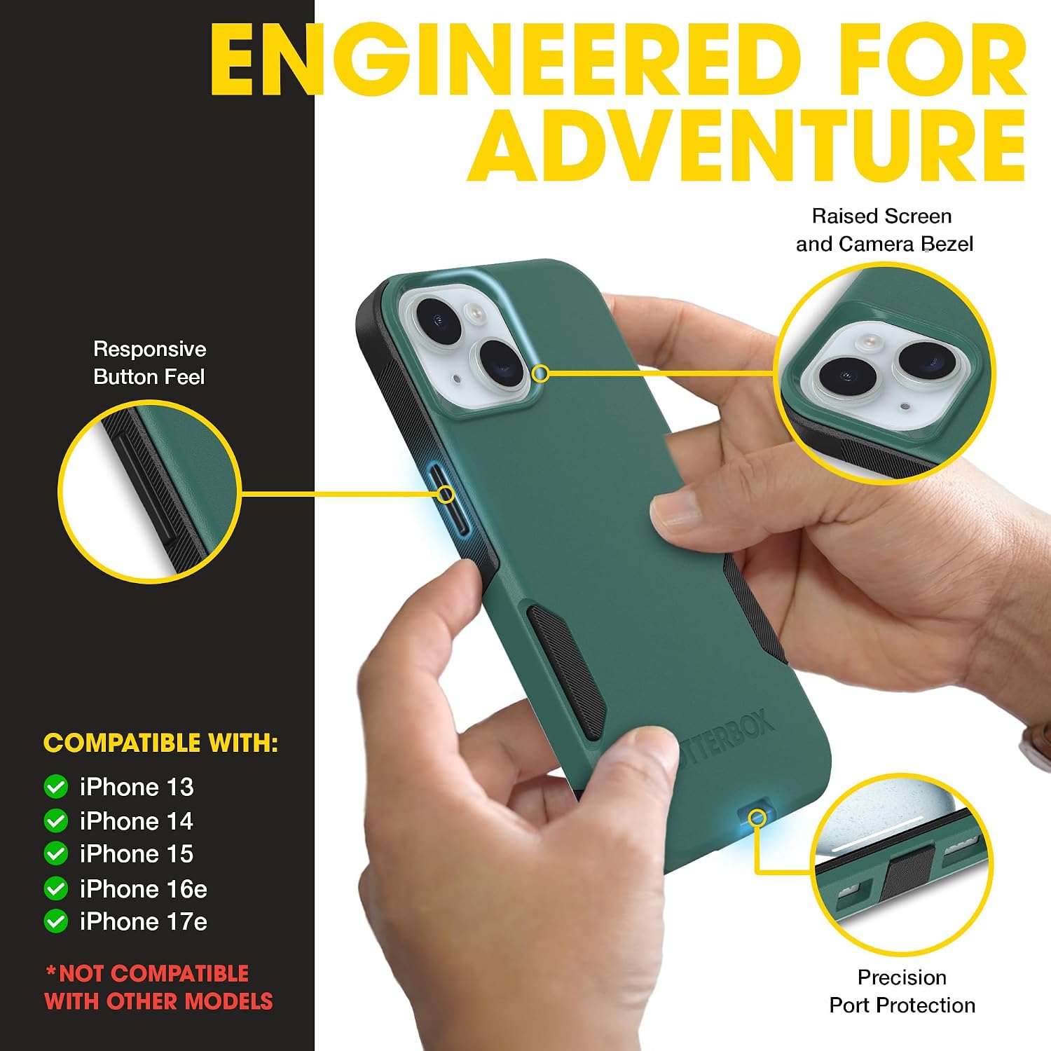 OtterBox iPhone 17e, 16e, 15, 14, 13 Commuter Series Case - Green & Black image 3