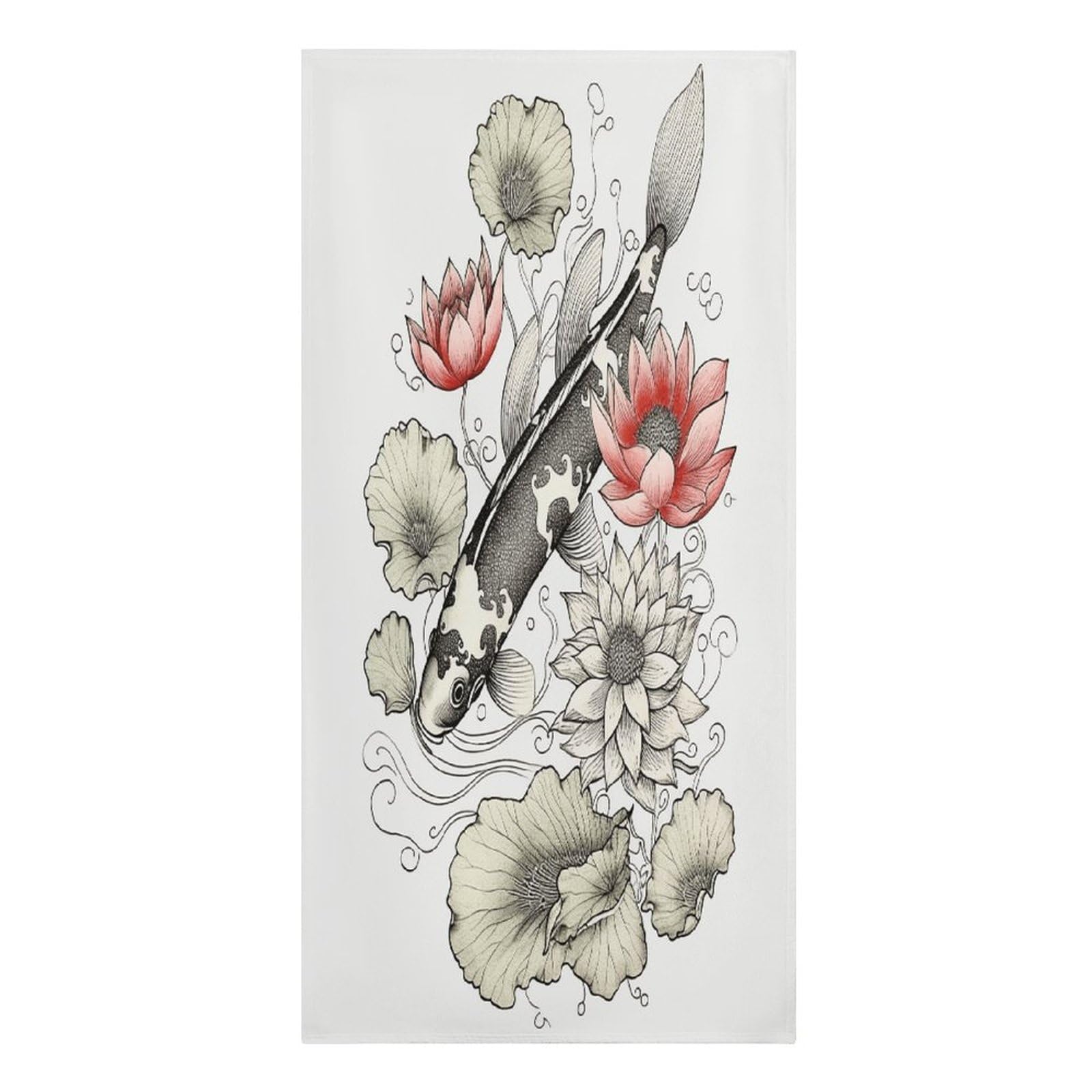 Fish Japanese Carp Lotus Leaves Flower Beach Towel Microfiber Oversized Beach Blanket Super Absorbent Soft Pool Bath Towel Sand Free Quick Dry Travel Towels Gifts for Yoga Sports Adults 30" X 61"