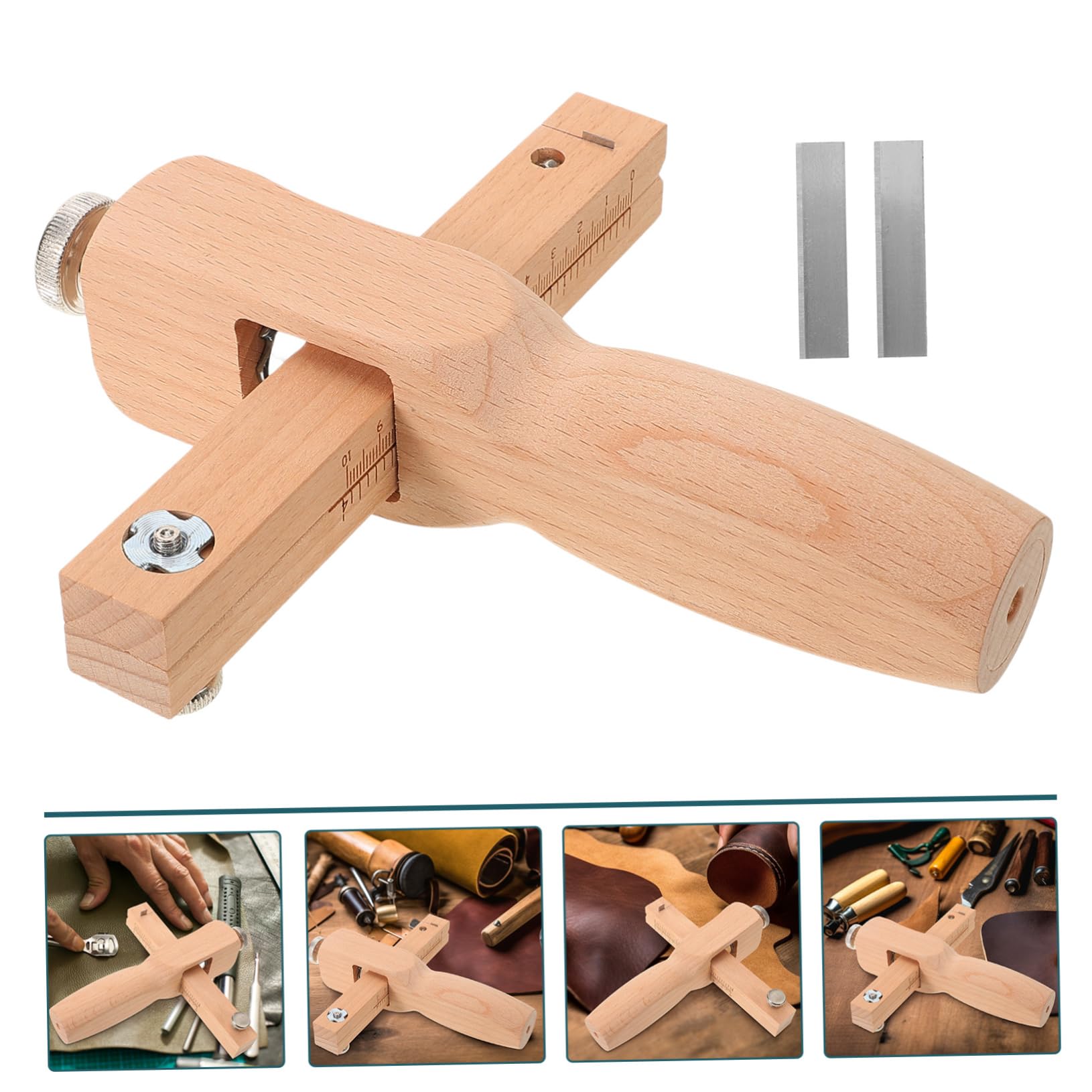 TEHAUX Taglierina per Pelle in Legno Beige Design Ergonomico Antiscivolo, Utensile da Taglio per Cinture e Lavori di Fai da Te Artigianale