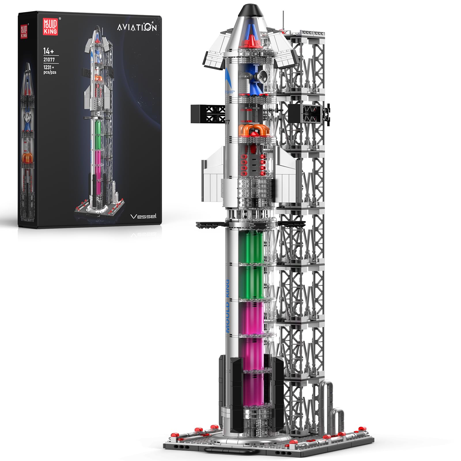Mould King 21077 - Juego de bloques de construcción de cohetes espaciales, más de 1231 piezas, modelo de transbordador espacial semitransparente, cohetes coleccionables de exploración para adultos de