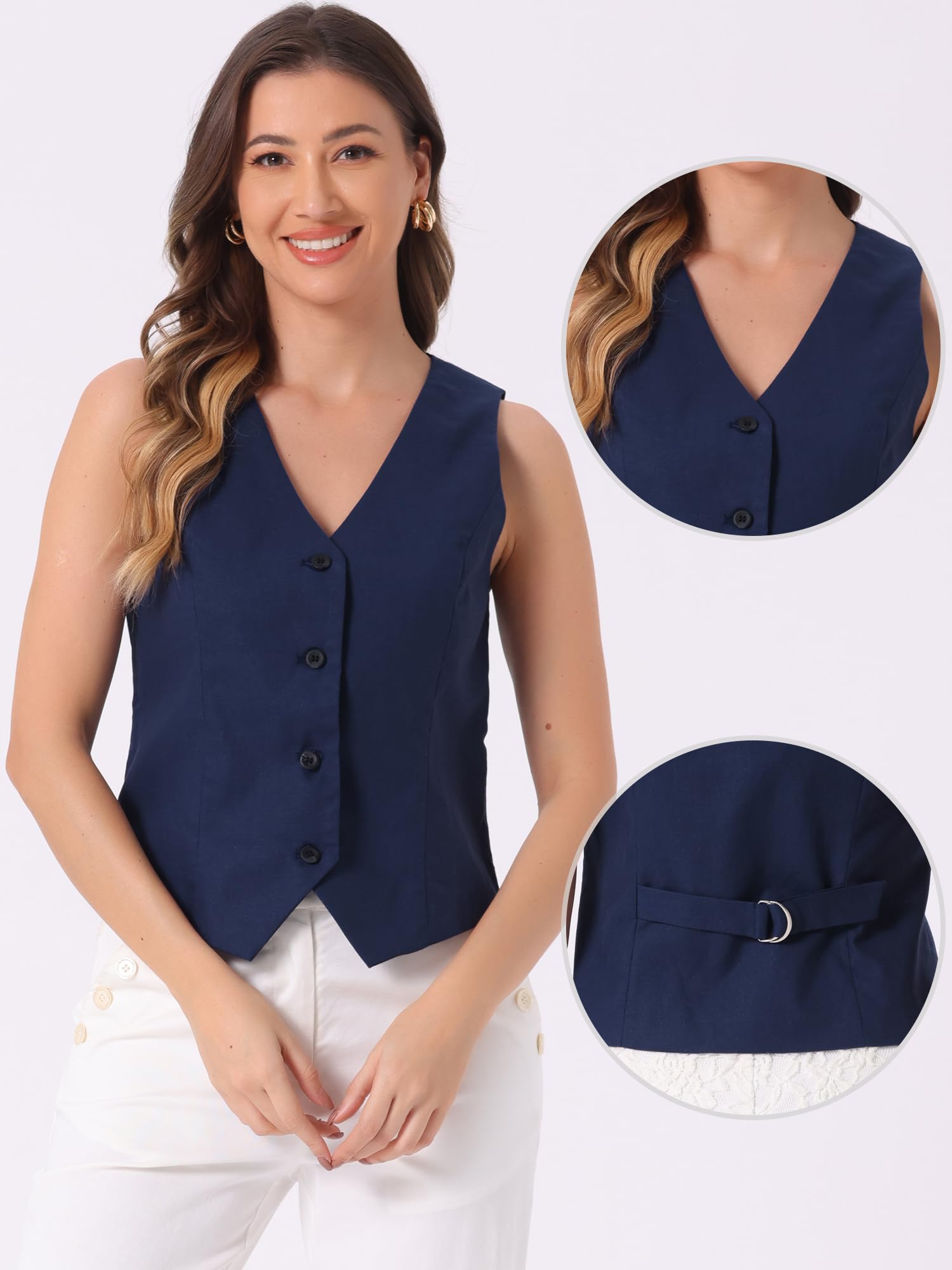Allegra K Mujer Chaleco Chaleco Moda Sin Mangas Botón Abajo Cuello En V Crop Top Chaleco De Estival