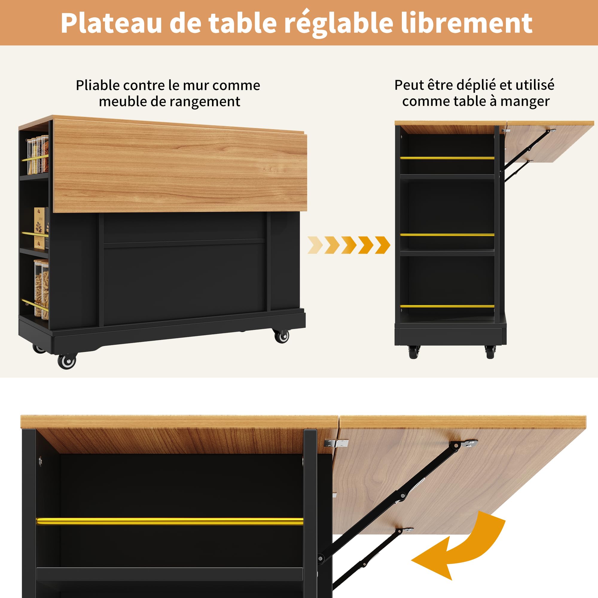 REXO Moderna isola da cucina, armadio da cucina, armadio a buffet, carrello da pranzo con venature del legno, armadio a buffet, tavolo da pranzo multifunzionale con spazio di archiviazione, carrello