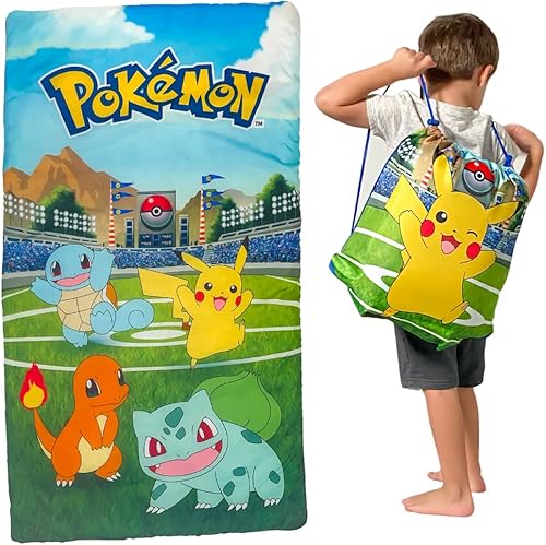 Pokémon Anime Kids - Juego de 2 bolsas para dormir y bolsa de dormir y bolsa de dormir para niños, 46 pulgadas de largo x 26 pulgadas de ancho