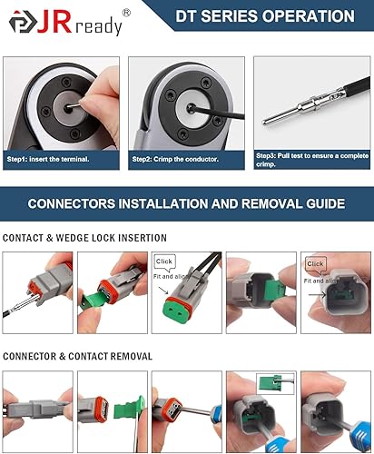 Miniatura 9 de JRready Deutsch Kit de conectores impermeables de 2 pines, conectores DT de 3, 4, 6, 8, 12 pines, herramienta de crimpado Deutsch para automóvil,