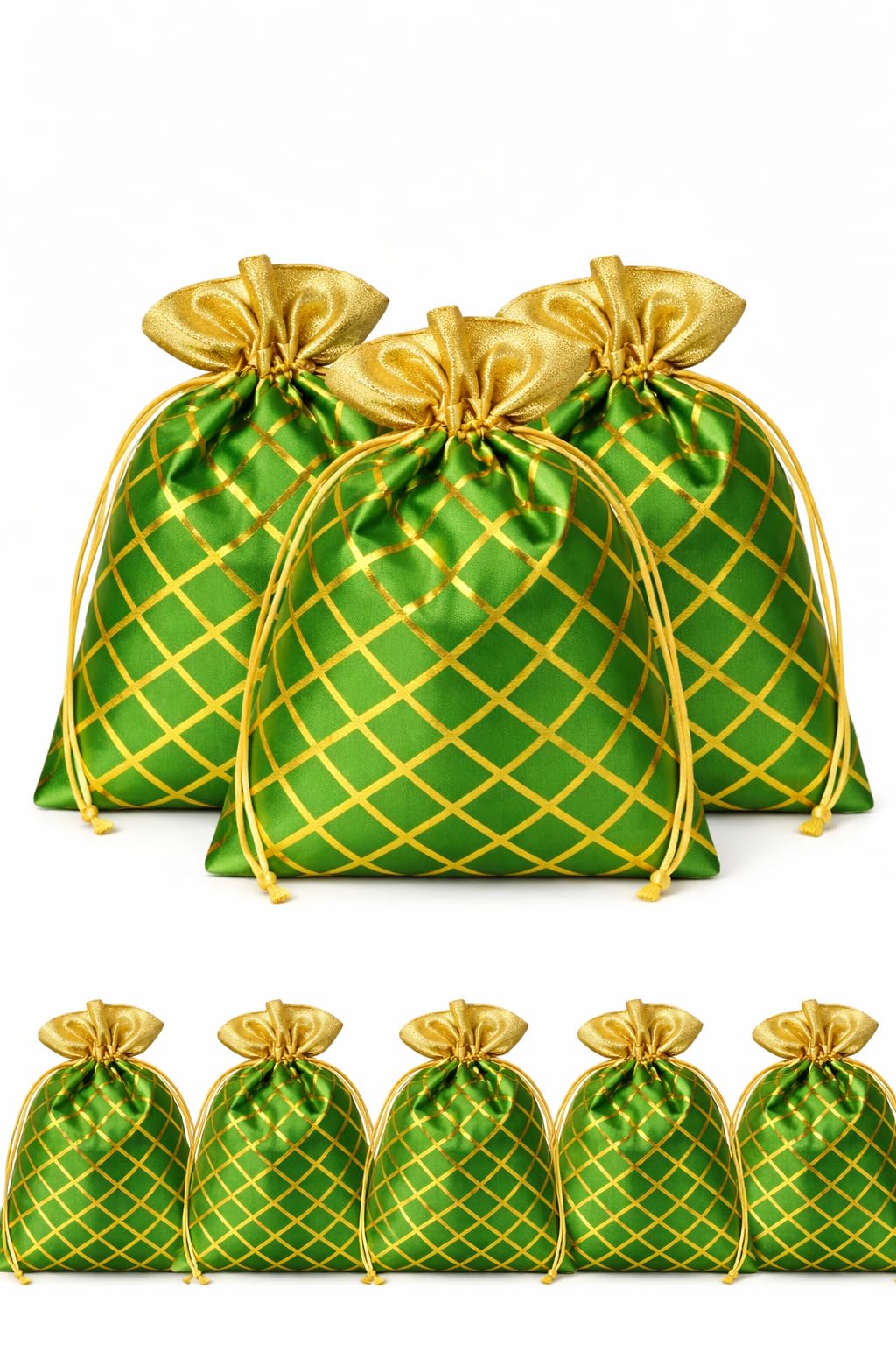Foxtree 5PCS Drawstring Potli Bags | 18x23 cm | GreenColour | Wedding & Shagun Gift Bags for Dry Fruits, Jewelry, Return Gifts, Festive Occasions.-image-32