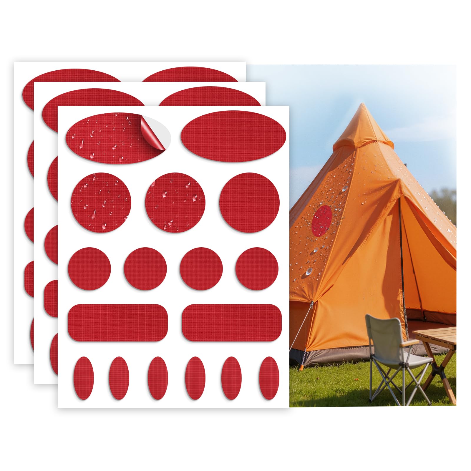 Waterproof Nylon Tent Repair Kit Patches – Outdoor Gear Ripstop Fix Fabric Repair Tape, Self-Adhesive Patches for Clothing, Down Jacket, Puffer Coat, Sleeping Bag, Backpack, 51PCS Dark Red — image 1