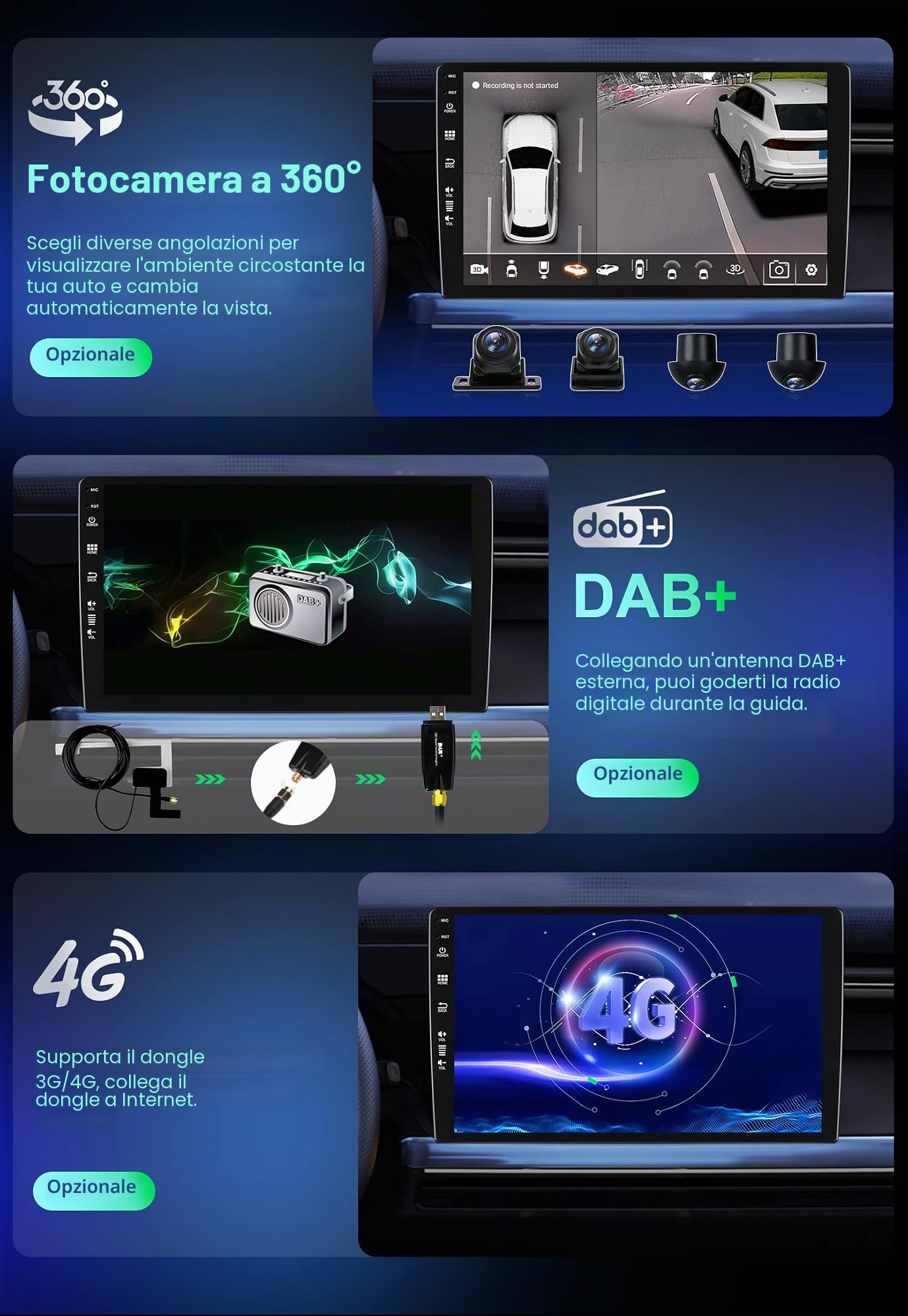 8 GB + 256 GB 2 DIN 9 pollici IPS Schermo Android Autoradio Autoradio Carplay Navigazione GPS Android Auto MirrorLink RDS Telecamera posteriore gratuita + Microfono